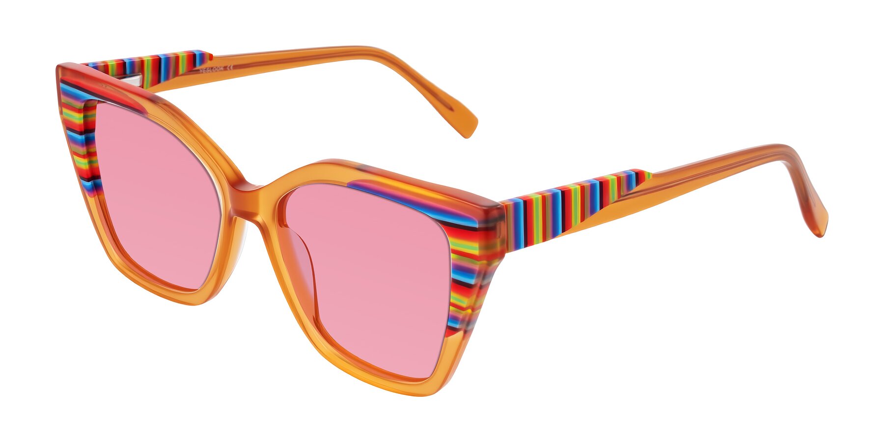 Angle of Zimme in Honey Groove with Pink Tinted Lenses