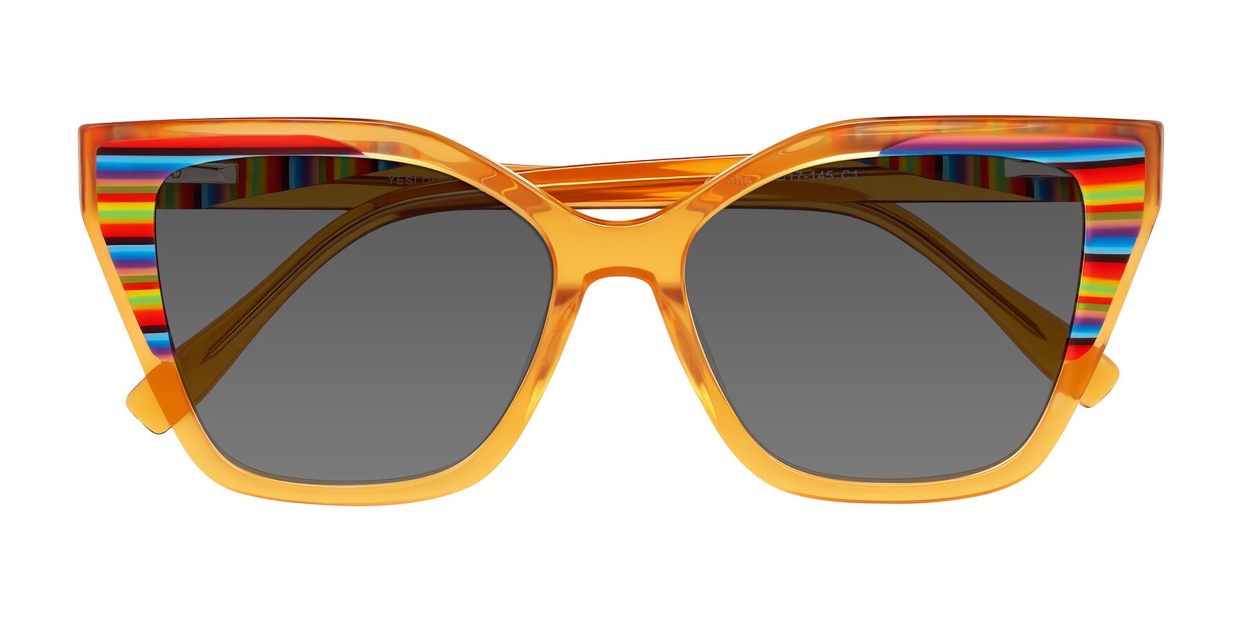 Folded Front of Zimme in Honey Groove with Medium Gray Tinted Lenses