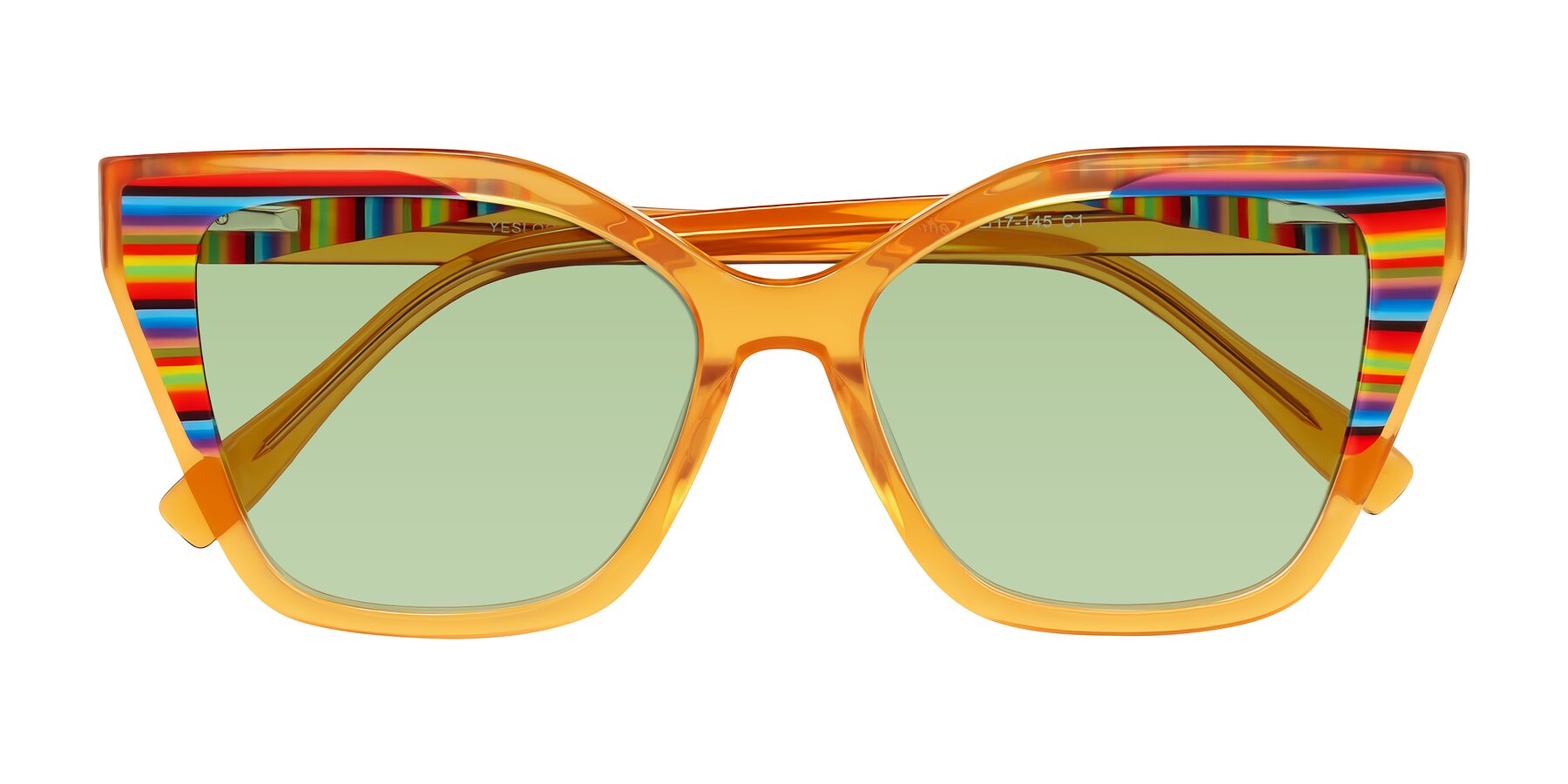 Folded Front of Zimme in Honey Groove with Medium Green Tinted Lenses