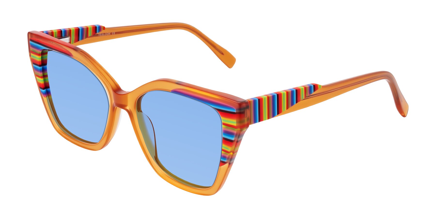 Angle of Zimme in Honey Groove with Medium Blue Tinted Lenses