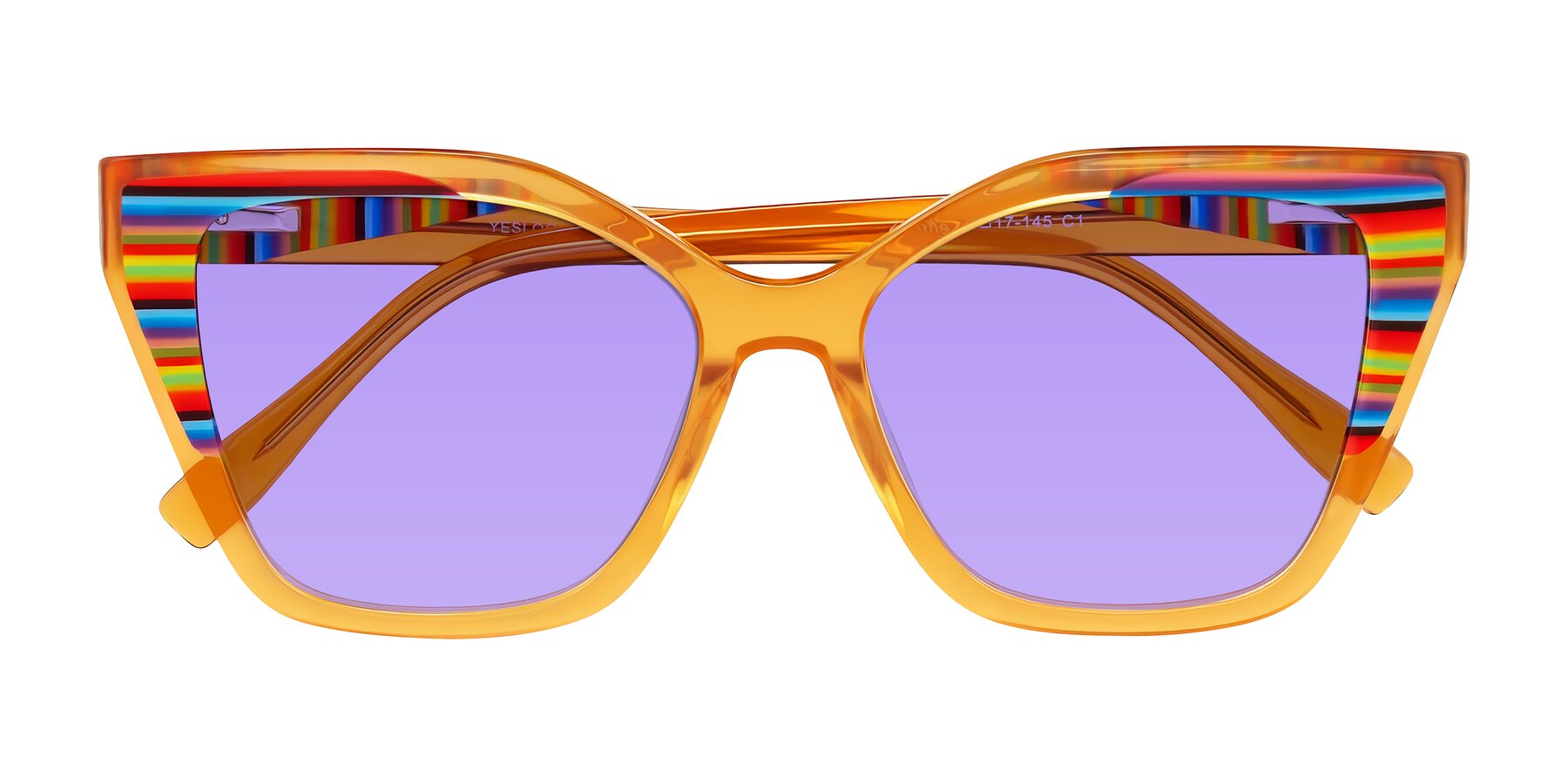 Folded Front of Zimme in Honey Groove with Medium Purple Tinted Lenses