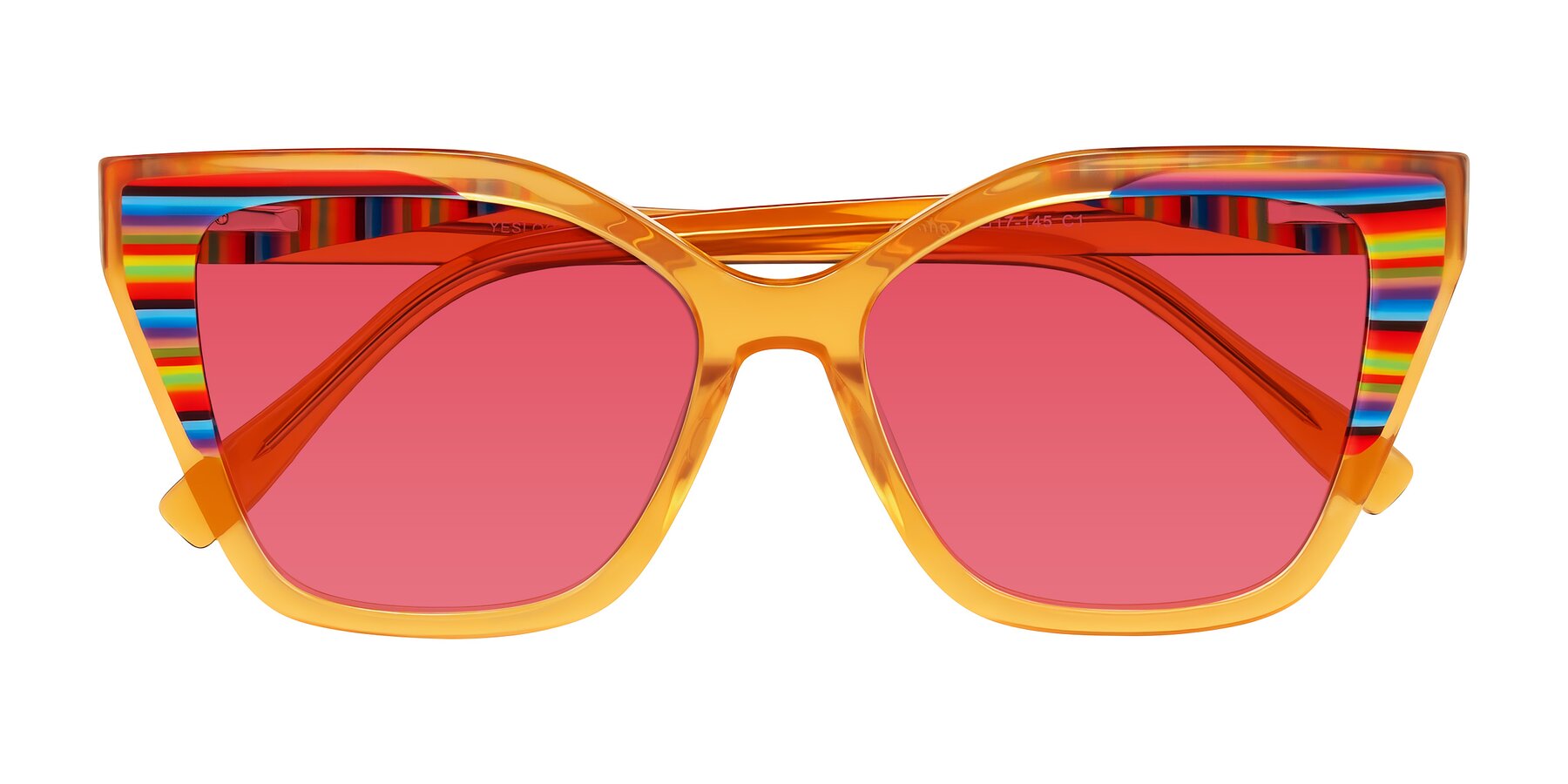 Folded Front of Zimme in Honey Groove with Red Tinted Lenses