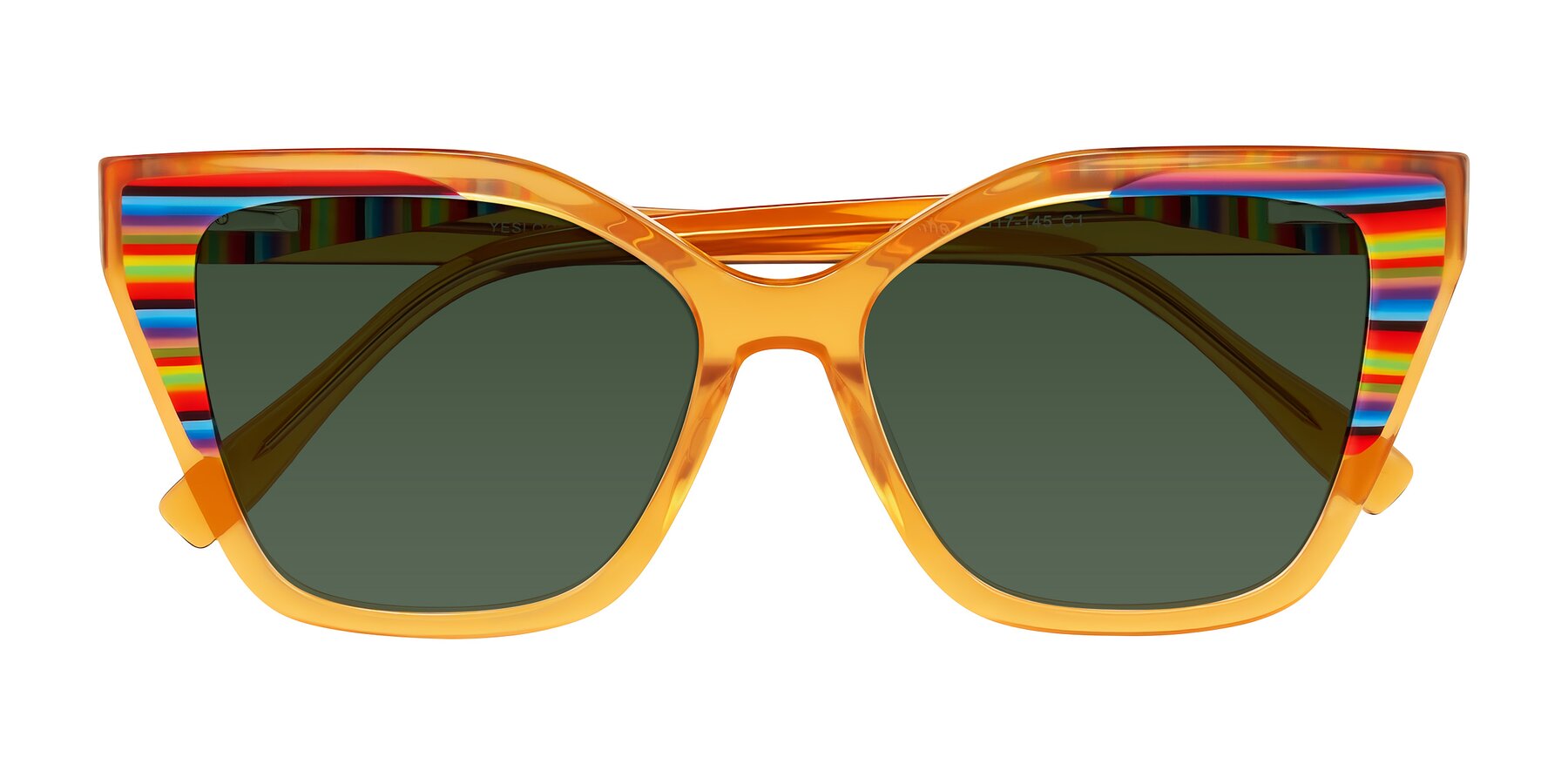 Folded Front of Zimme in Honey Groove with Green Tinted Lenses