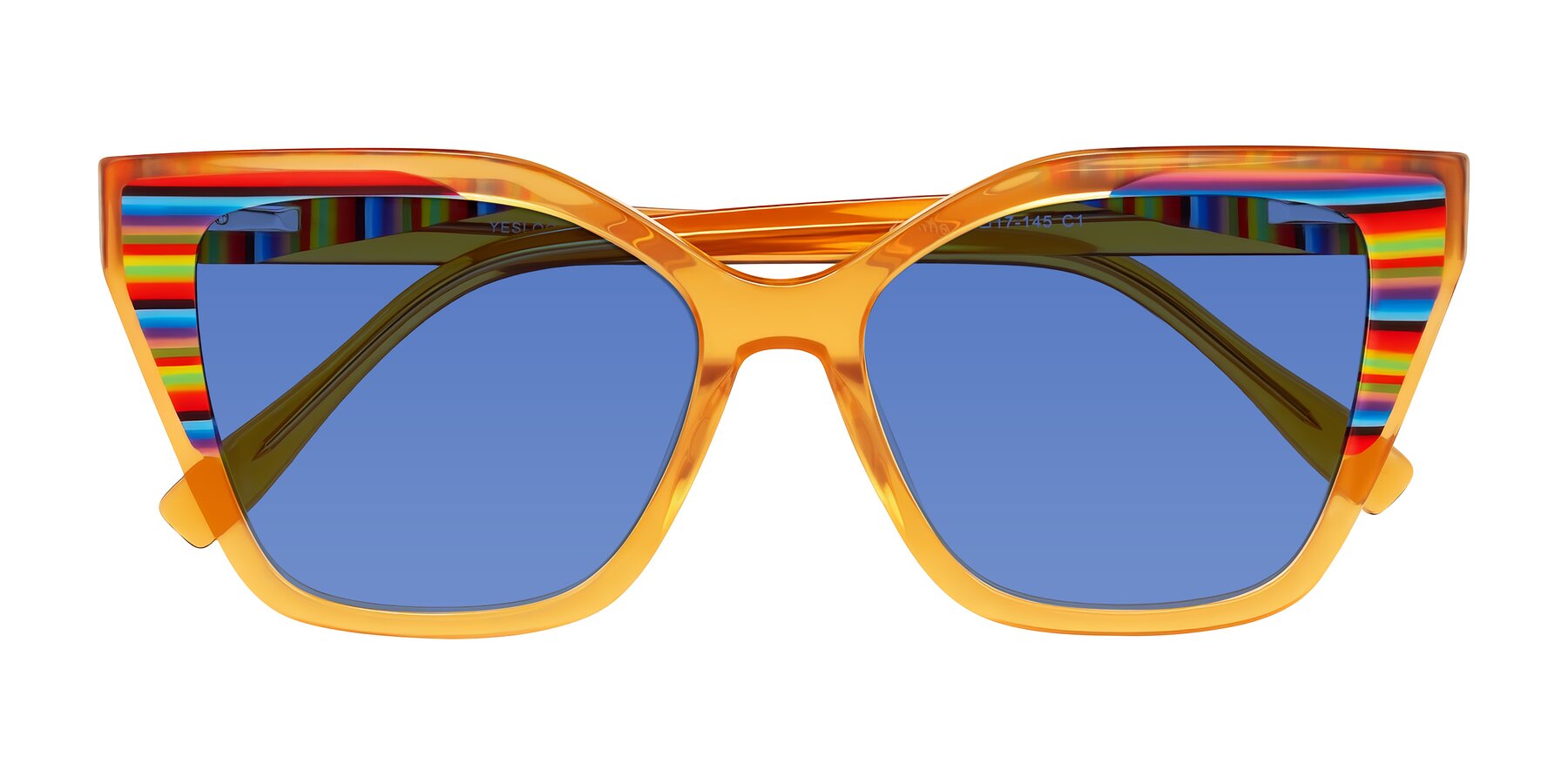 Folded Front of Zimme in Honey Groove with Blue Tinted Lenses