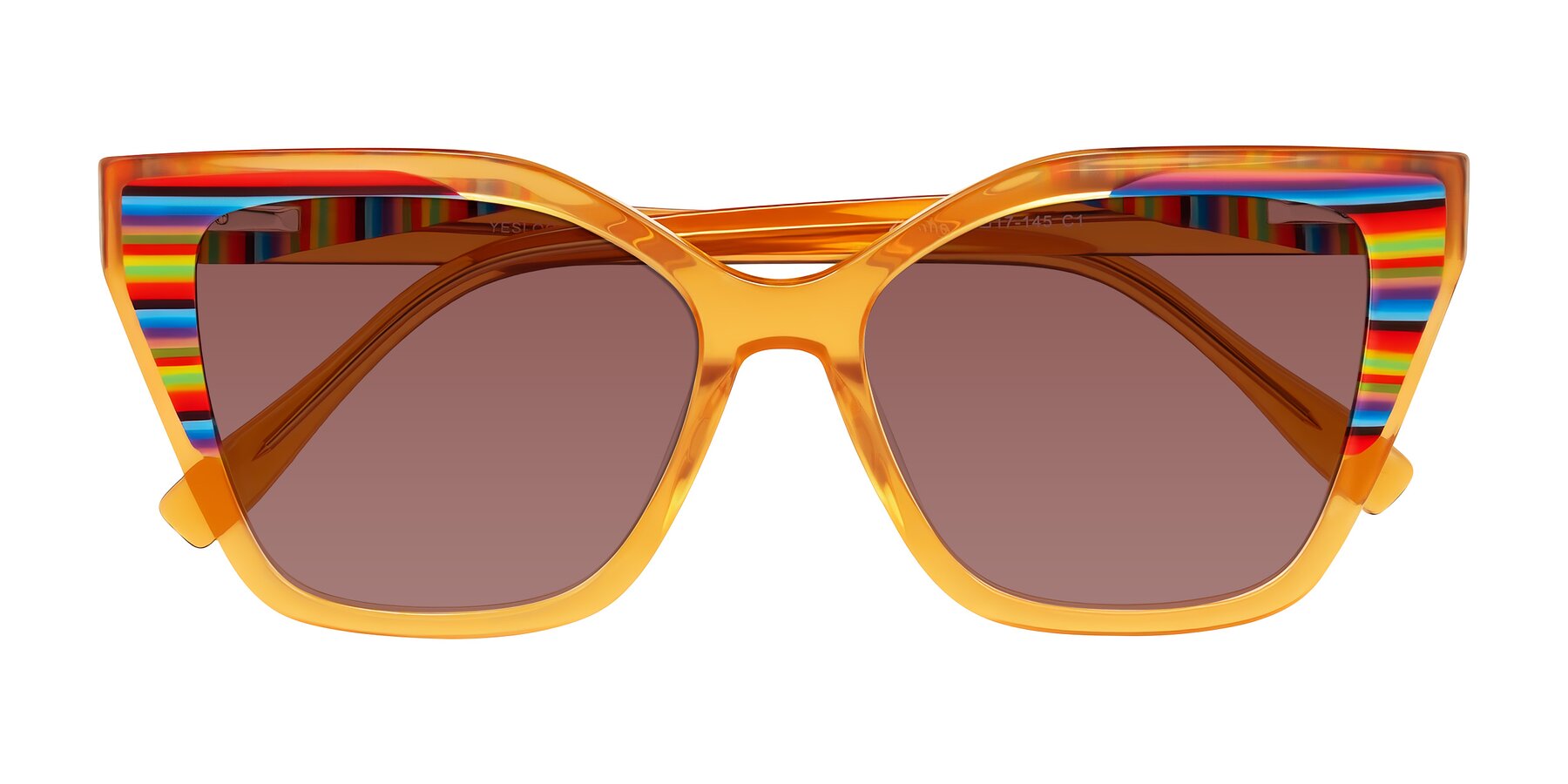 Folded Front of Zimme in Honey Groove with Garnet Tinted Lenses