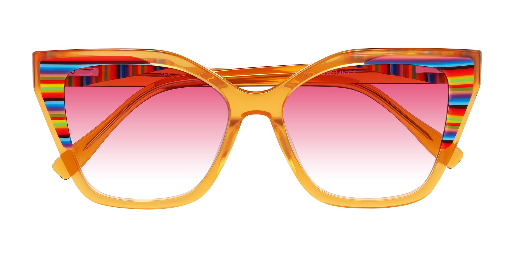 Folded Front of Zimme in Honey Groove with Pink Gradient Lenses