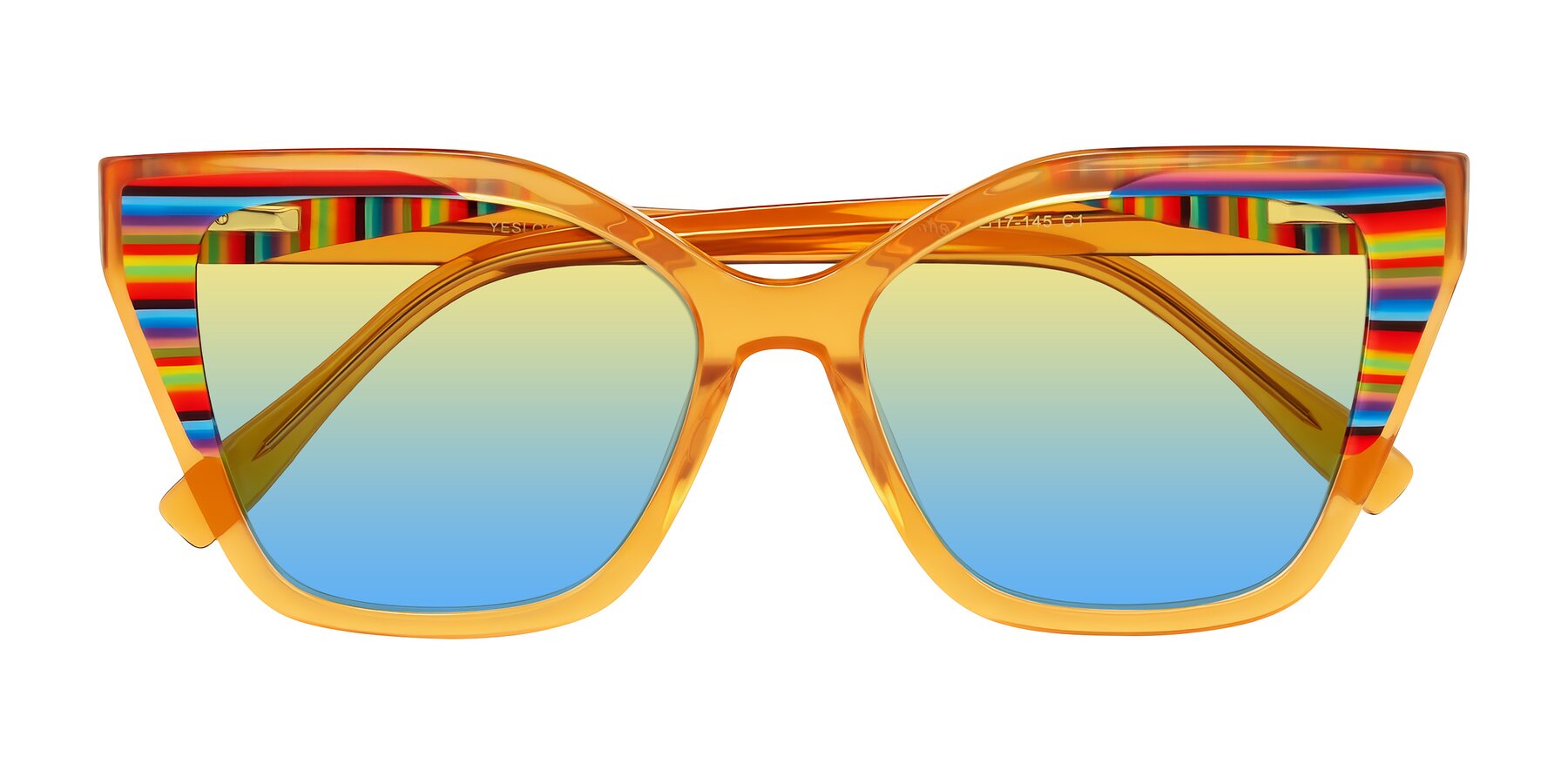 Folded Front of Zimme in Honey Groove with Yellow / Blue Gradient Lenses