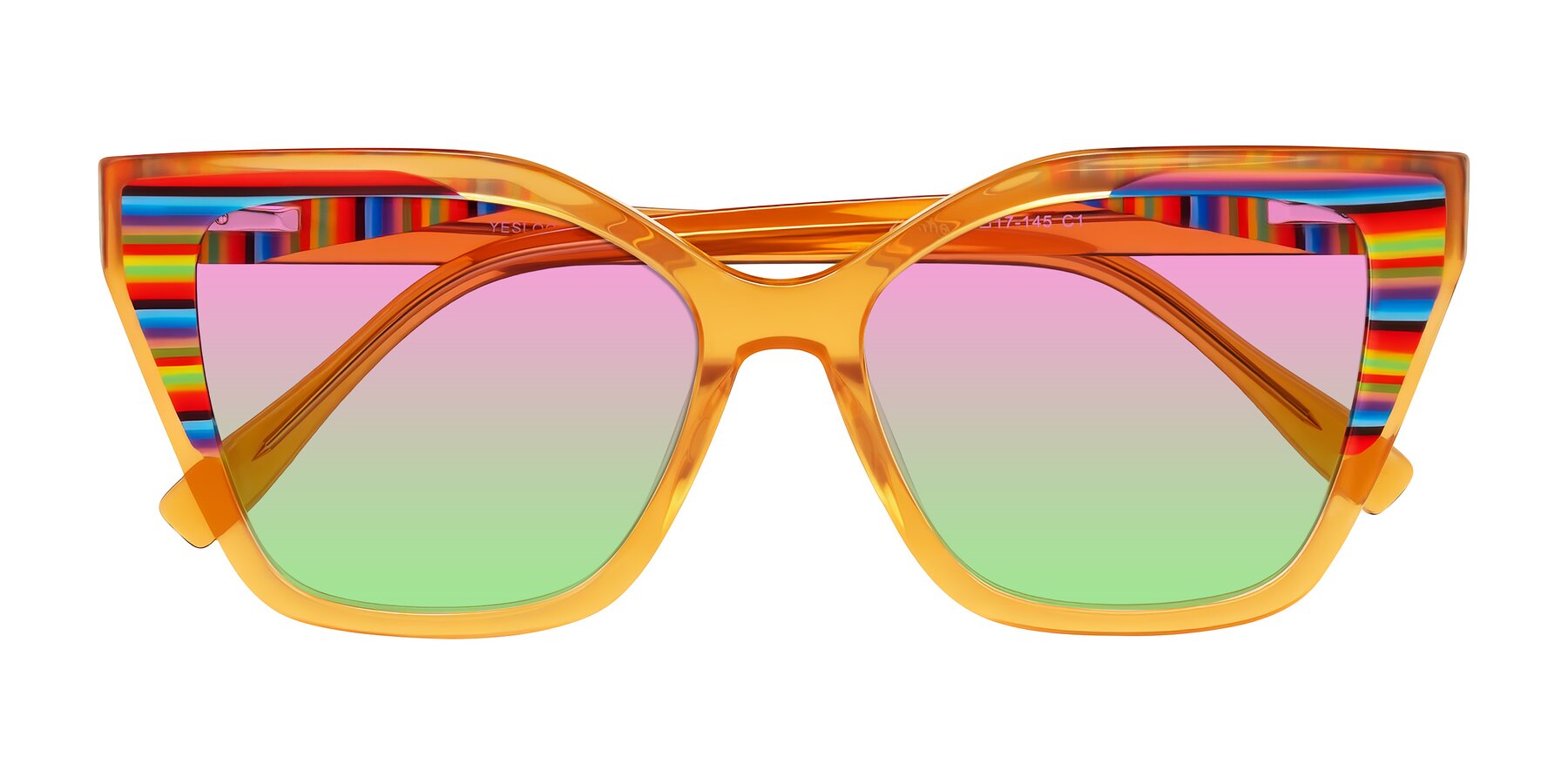 Folded Front of Zimme in Honey Groove with Pink / Green Gradient Lenses