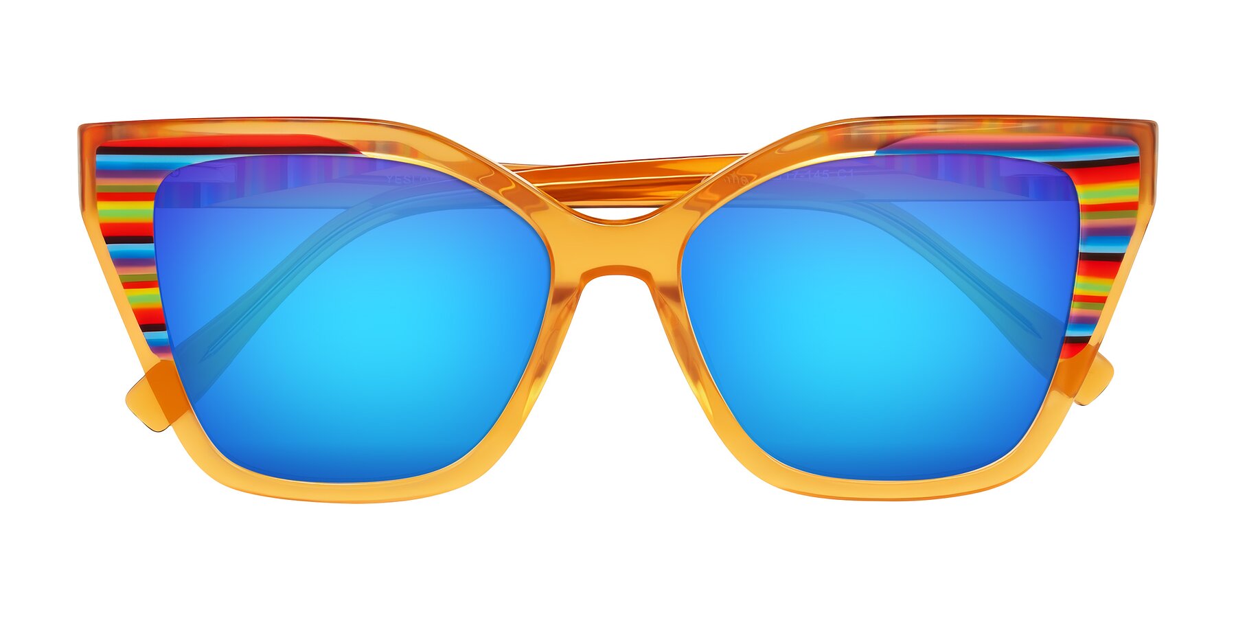 Folded Front of Zimme in Honey Groove with Blue Mirrored Lenses
