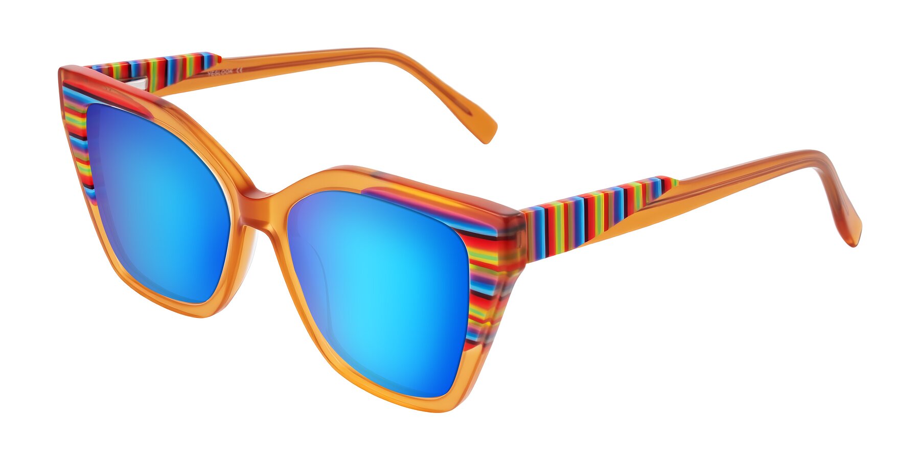 Angle of Zimme in Honey Groove with Blue Mirrored Lenses