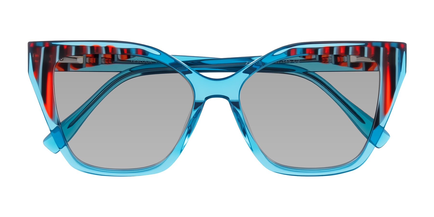 Folded Front of Zimme in Blue Fizz with Light Gray Tinted Lenses