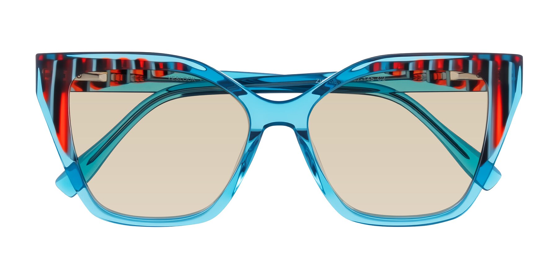 Folded Front of Zimme in Blue Fizz with Light Brown Tinted Lenses
