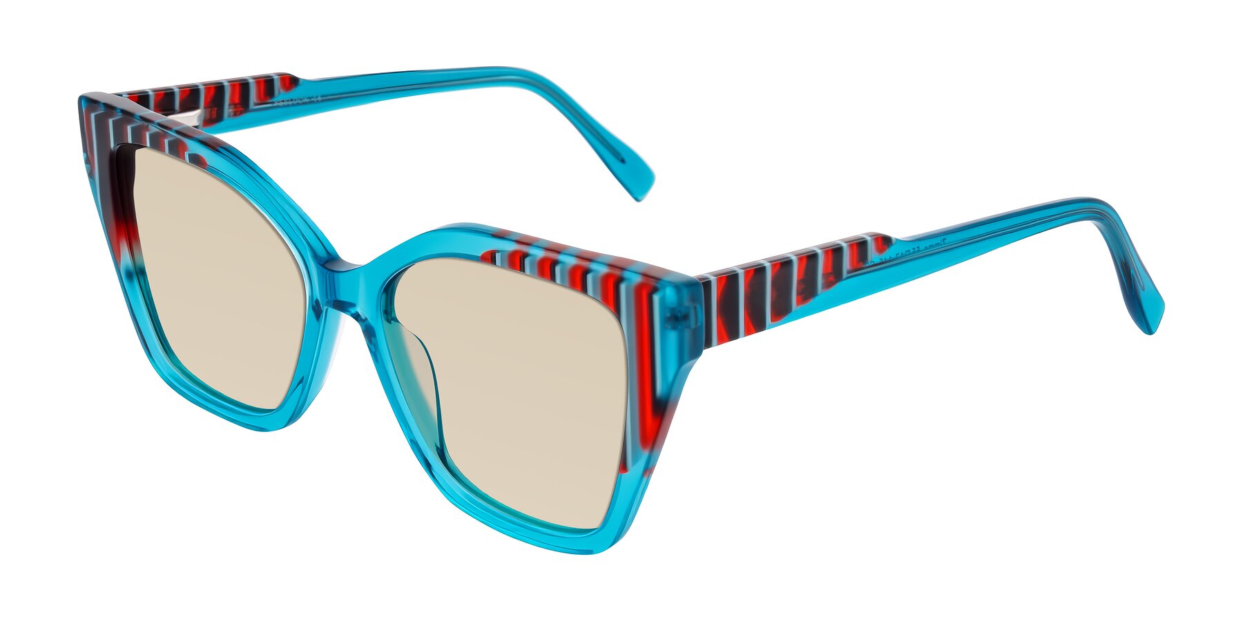 Angle of Zimme in Blue Fizz with Light Brown Tinted Lenses