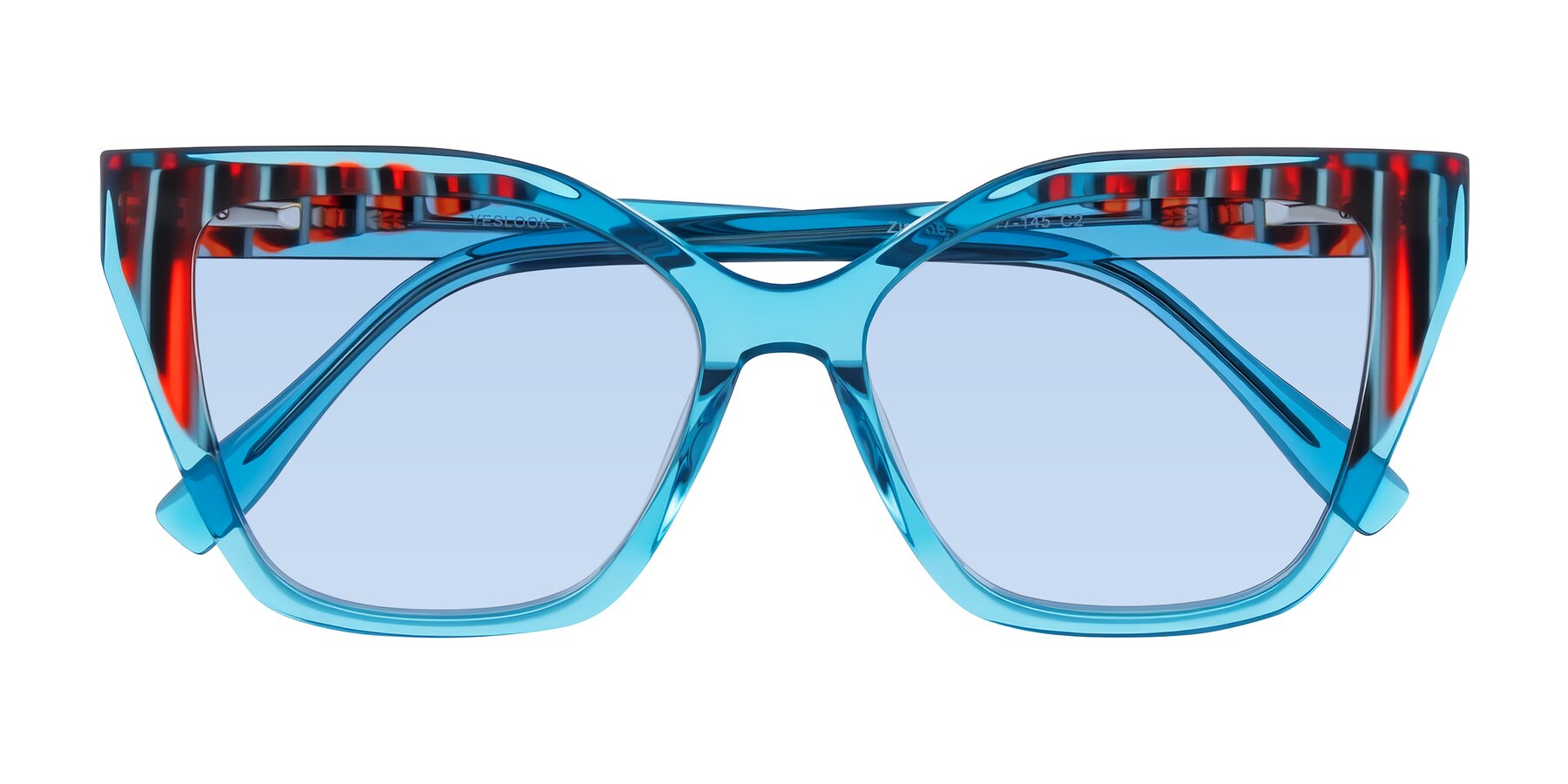 Folded Front of Zimme in Blue Fizz with Light Blue Tinted Lenses