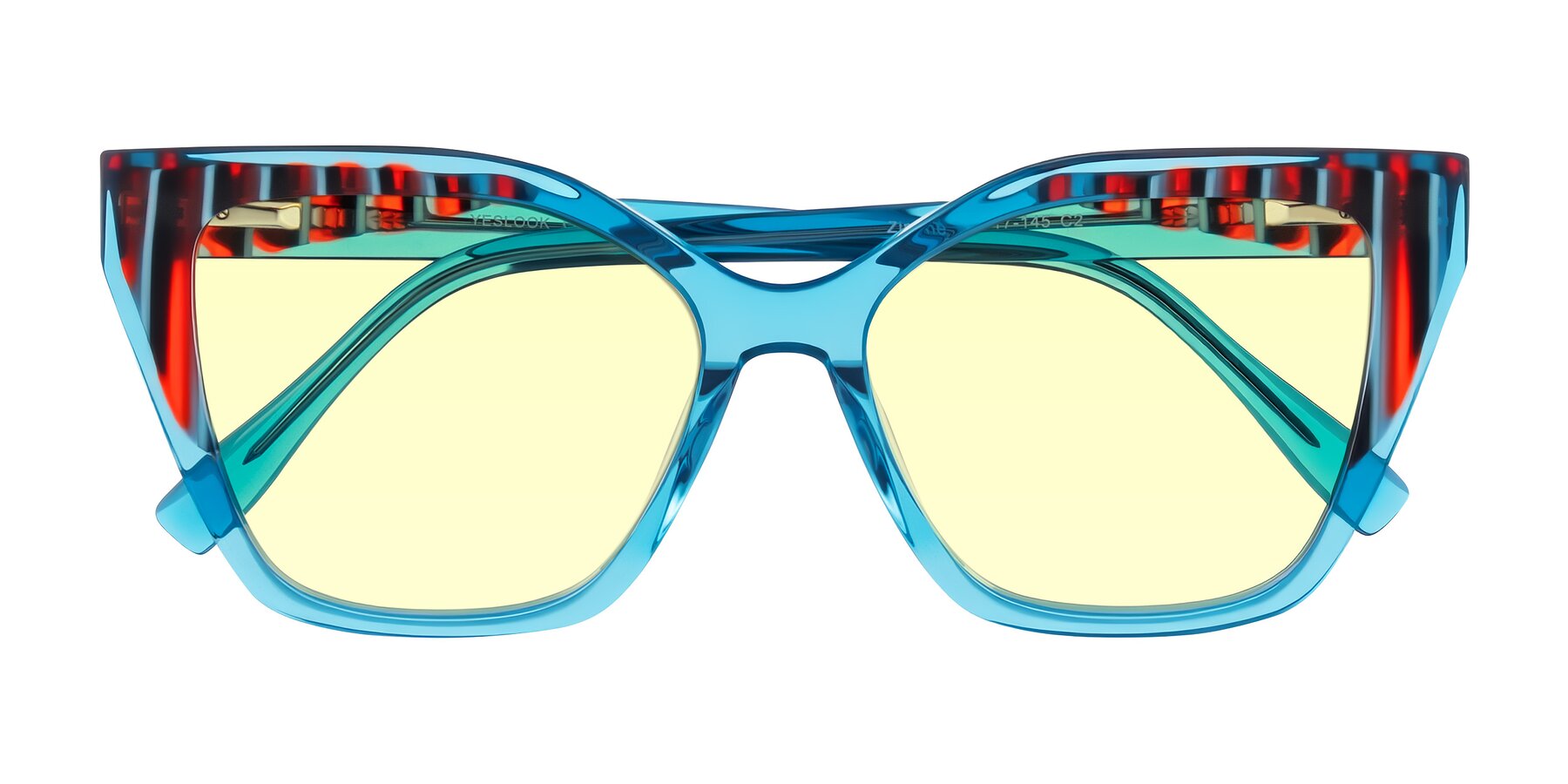 Folded Front of Zimme in Blue Fizz with Light Yellow Tinted Lenses