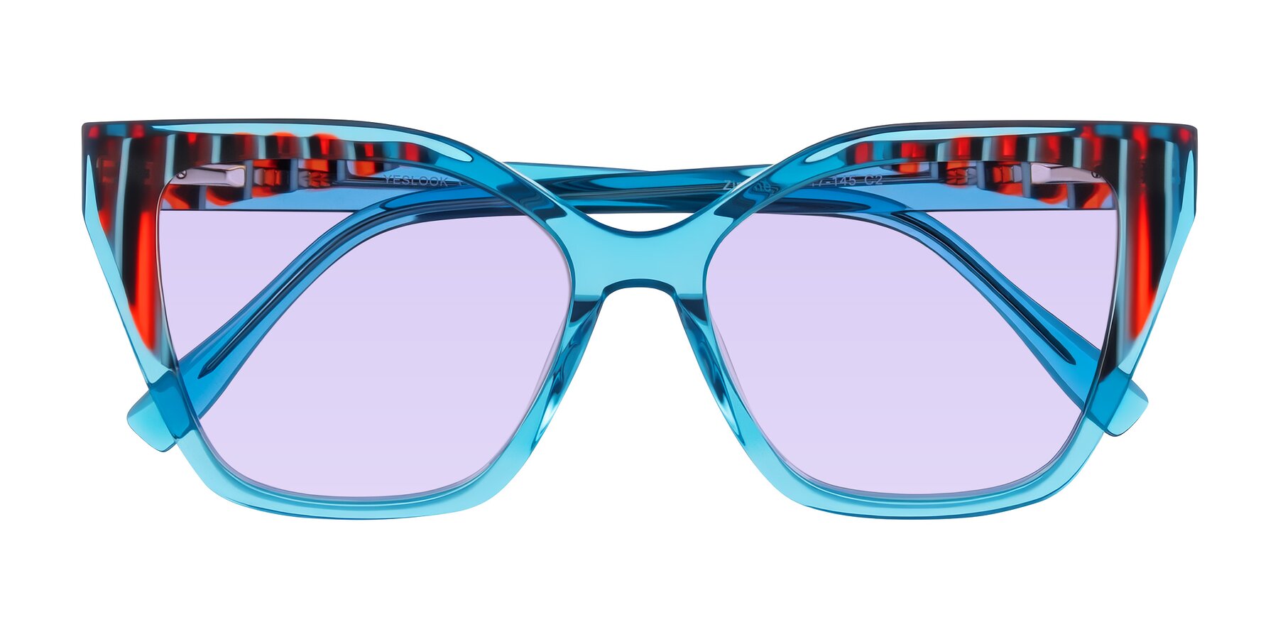 Folded Front of Zimme in Blue Fizz with Light Purple Tinted Lenses