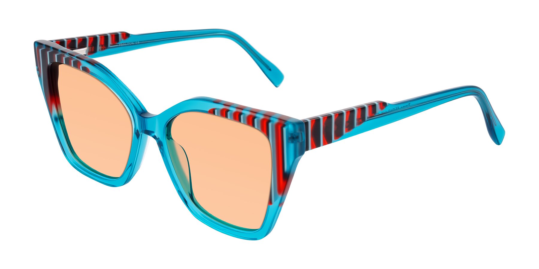 Angle of Zimme in Blue Fizz with Light Orange Tinted Lenses