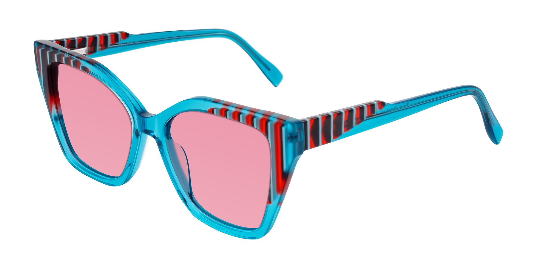Angle of Zimme in Blue Fizz with Pink Tinted Lenses