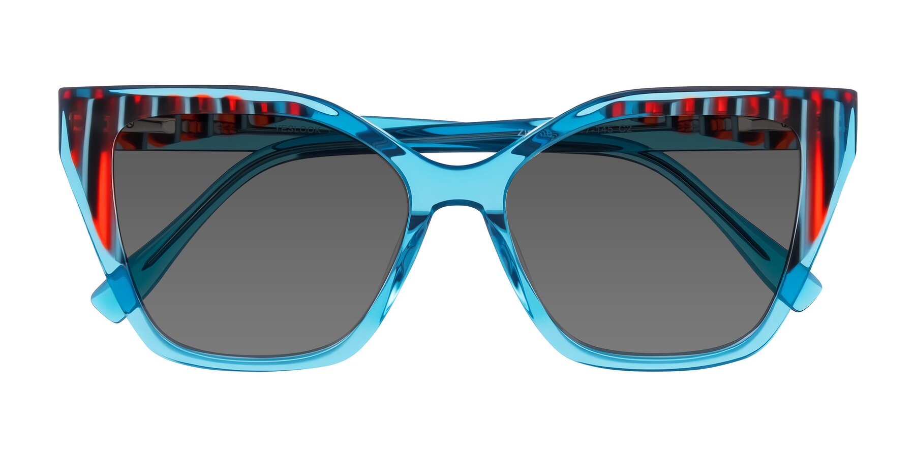 Folded Front of Zimme in Blue Fizz with Medium Gray Tinted Lenses