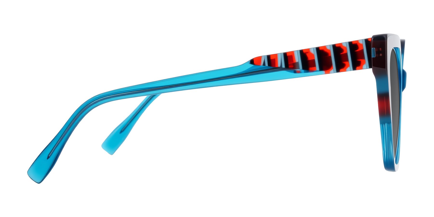Side of Zimme in Blue Fizz with Medium Gray Tinted Lenses