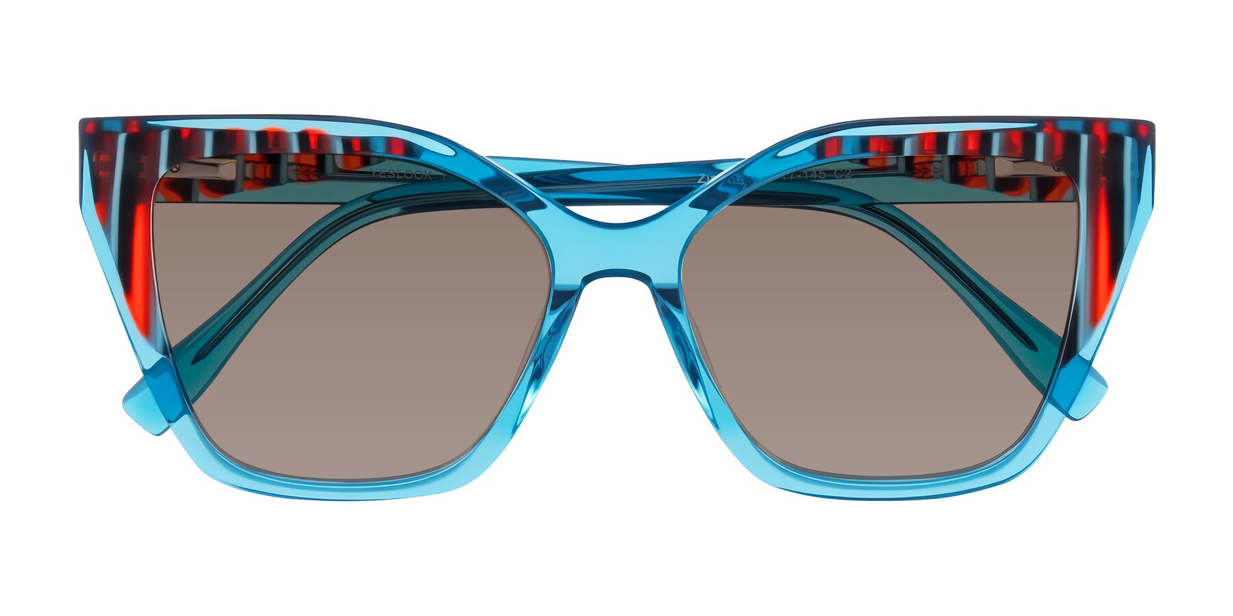 Folded Front of Zimme in Blue Fizz with Medium Brown Tinted Lenses