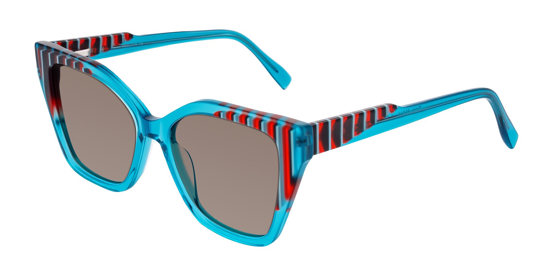 Angle of Zimme in Blue Fizz with Medium Brown Tinted Lenses