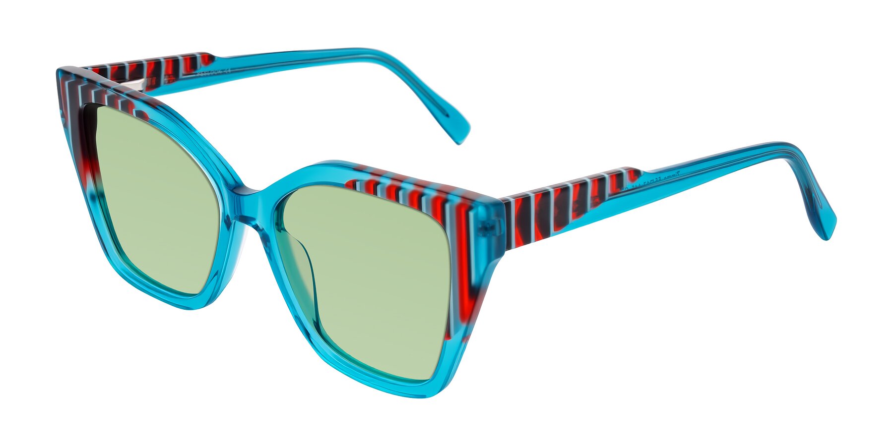 Angle of Zimme in Blue Fizz with Medium Green Tinted Lenses