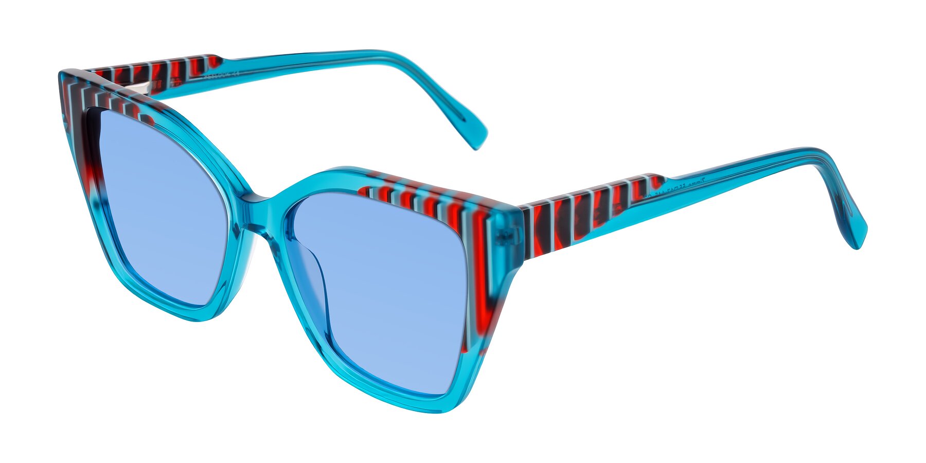 Angle of Zimme in Blue Fizz with Medium Blue Tinted Lenses