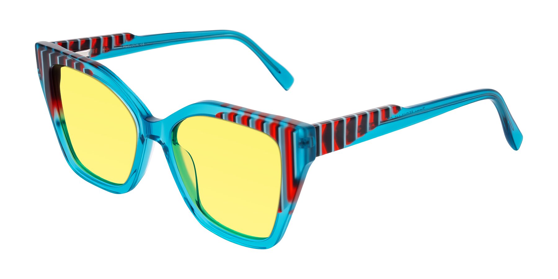 Angle of Zimme in Blue Fizz with Medium Yellow Tinted Lenses