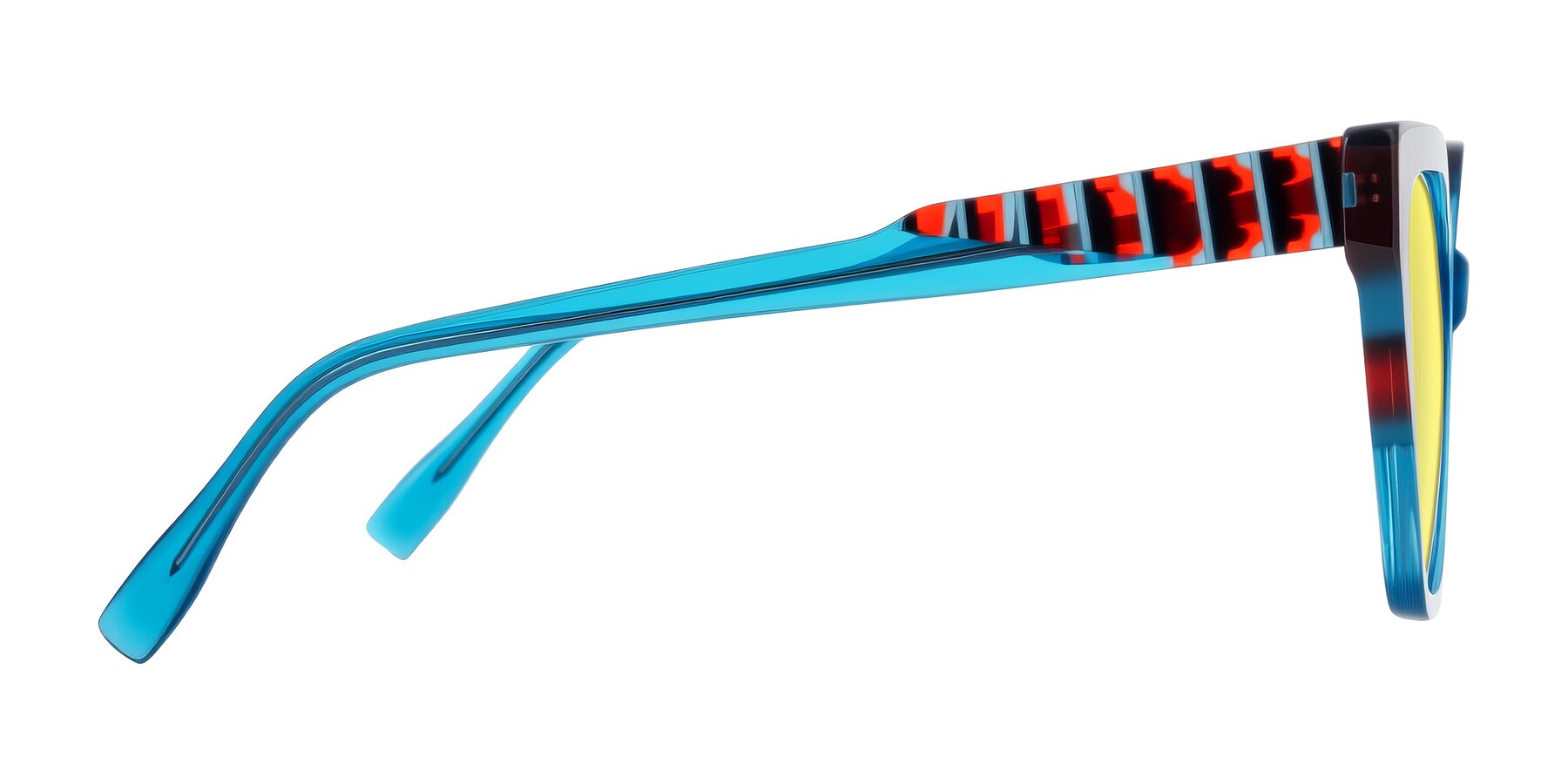 Side of Zimme in Blue Fizz with Medium Yellow Tinted Lenses