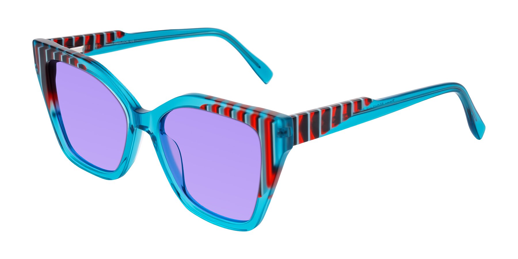Angle of Zimme in Blue Fizz with Medium Purple Tinted Lenses
