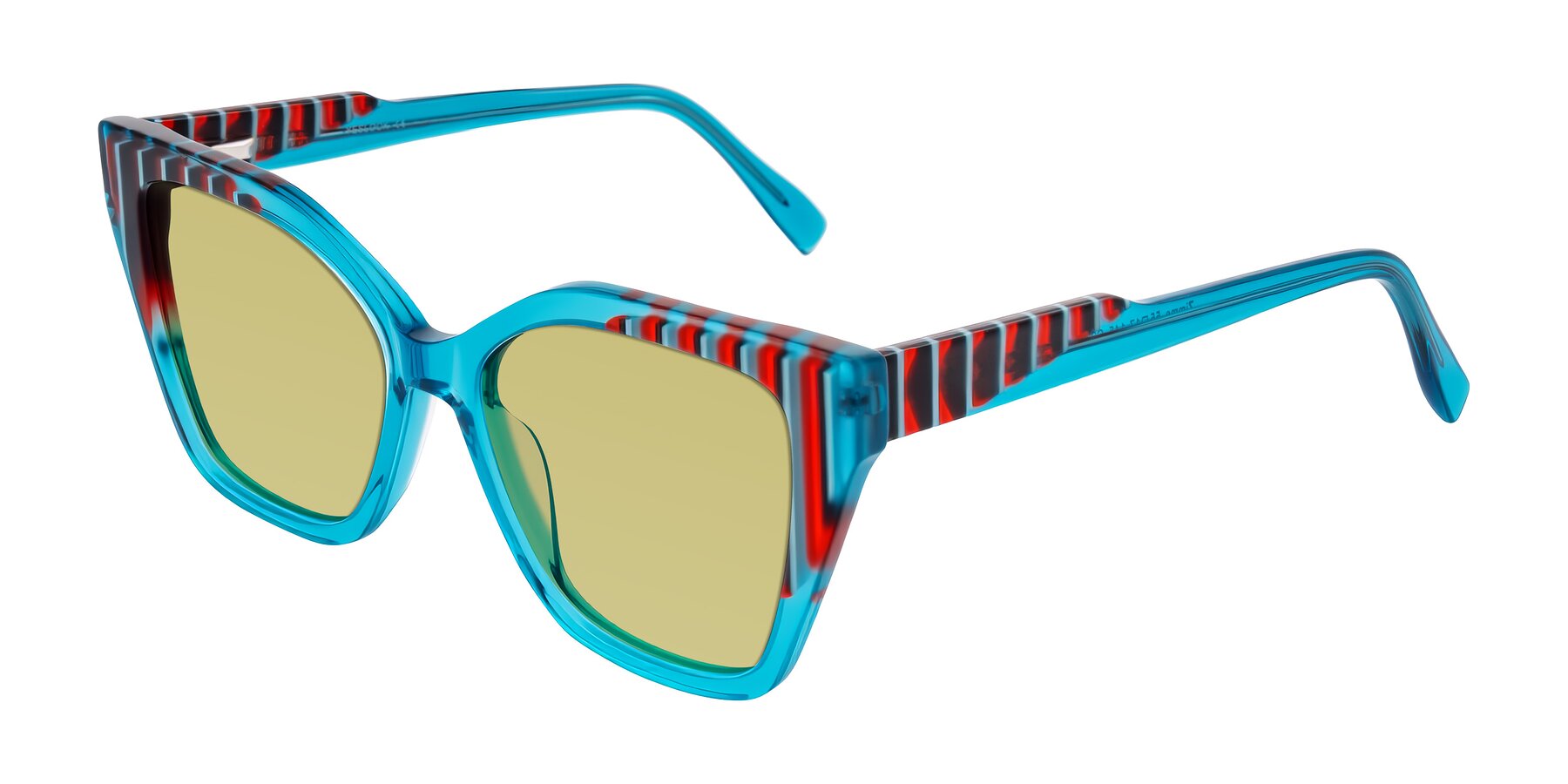 Angle of Zimme in Blue Fizz with Medium Champagne Tinted Lenses