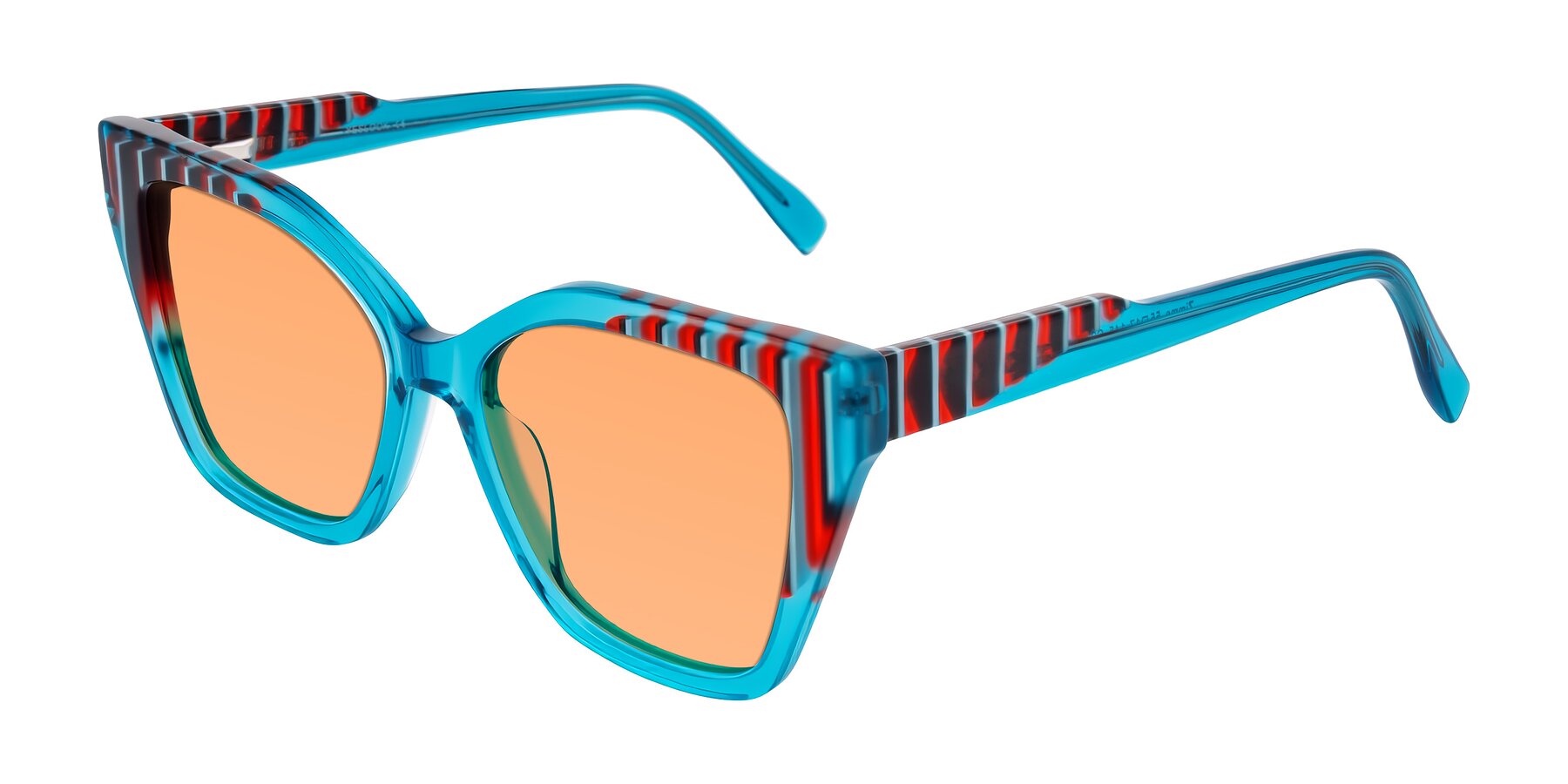 Angle of Zimme in Blue Fizz with Medium Orange Tinted Lenses