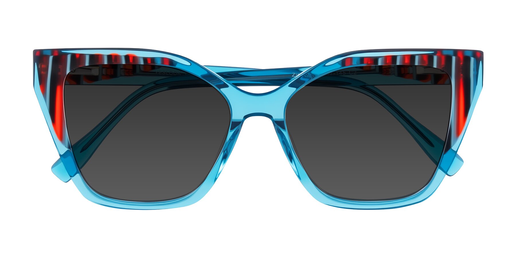 Folded Front of Zimme in Blue Fizz with Gray Tinted Lenses