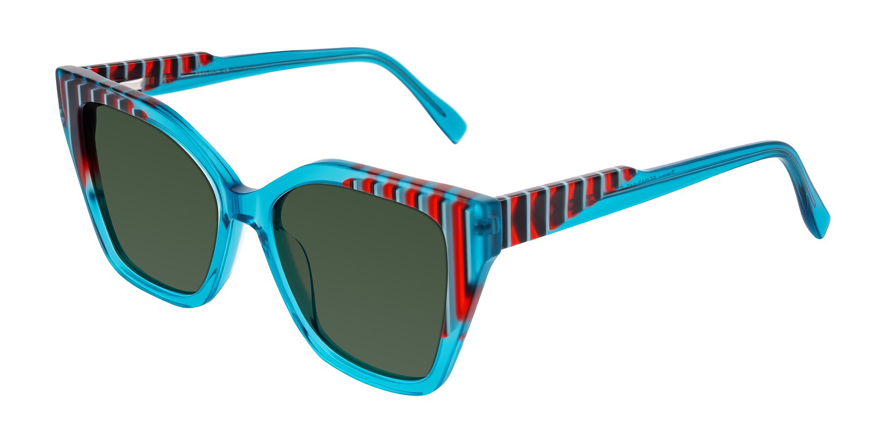 Angle of Zimme in Blue Fizz with Green Tinted Lenses