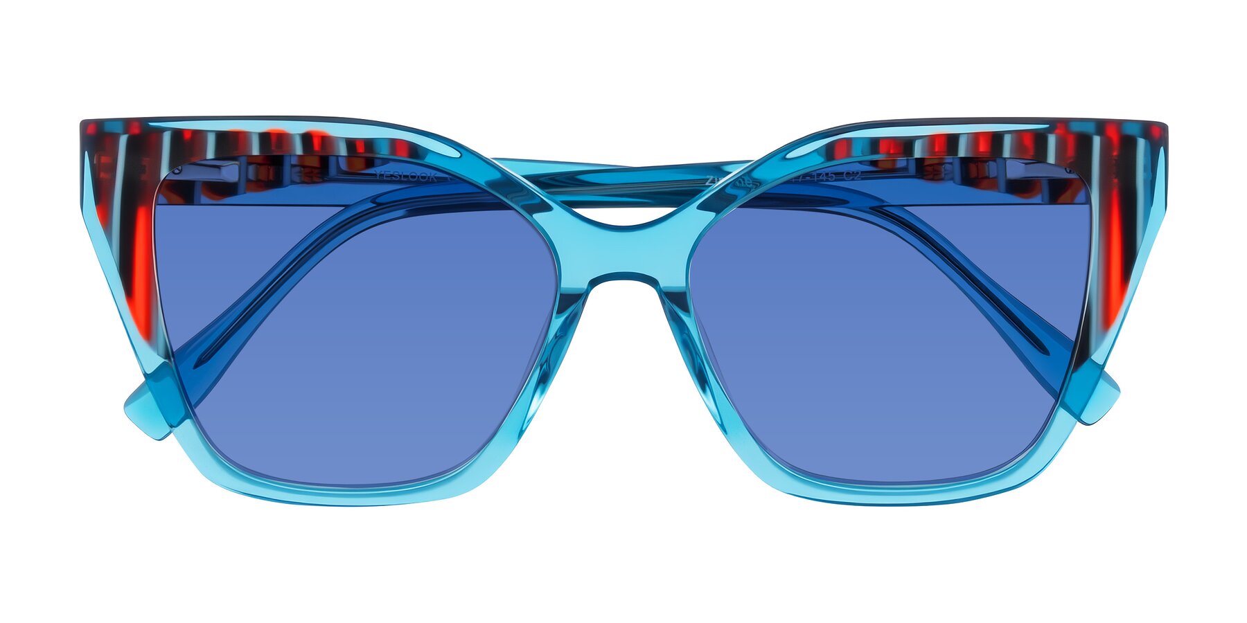 Folded Front of Zimme in Blue Fizz with Blue Tinted Lenses