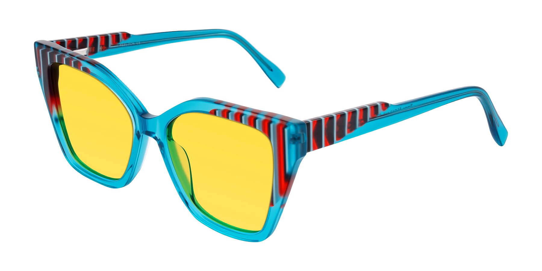 Angle of Zimme in Blue Fizz with Yellow Tinted Lenses