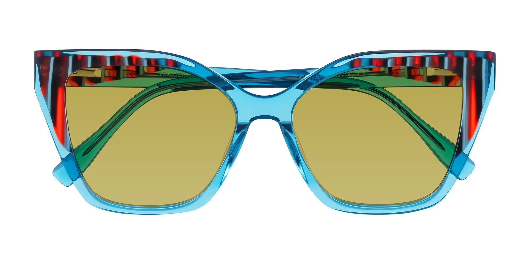 Folded Front of Zimme in Blue Fizz with Champagne Tinted Lenses