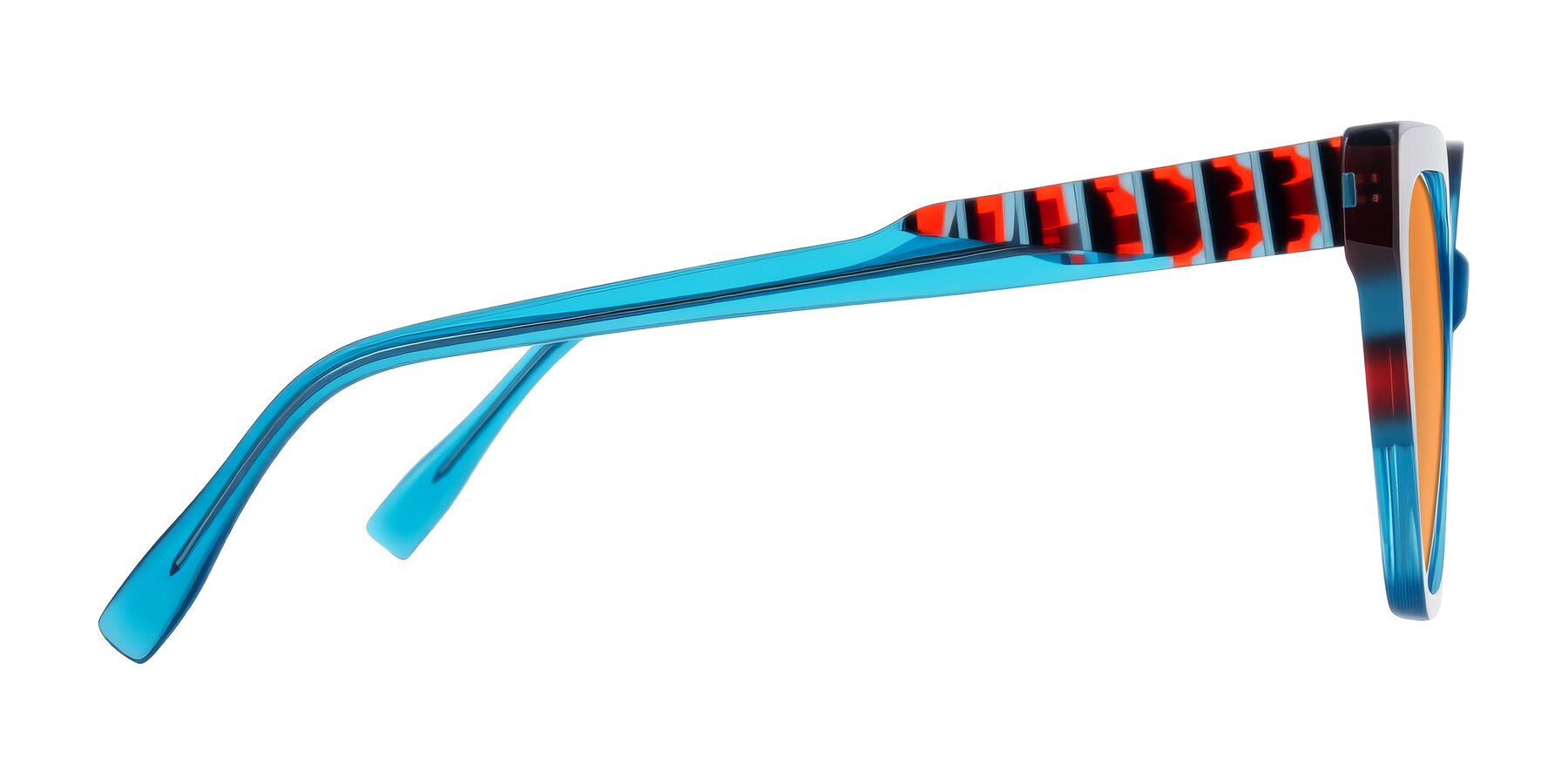 Side of Zimme in Blue Fizz with Orange Tinted Lenses