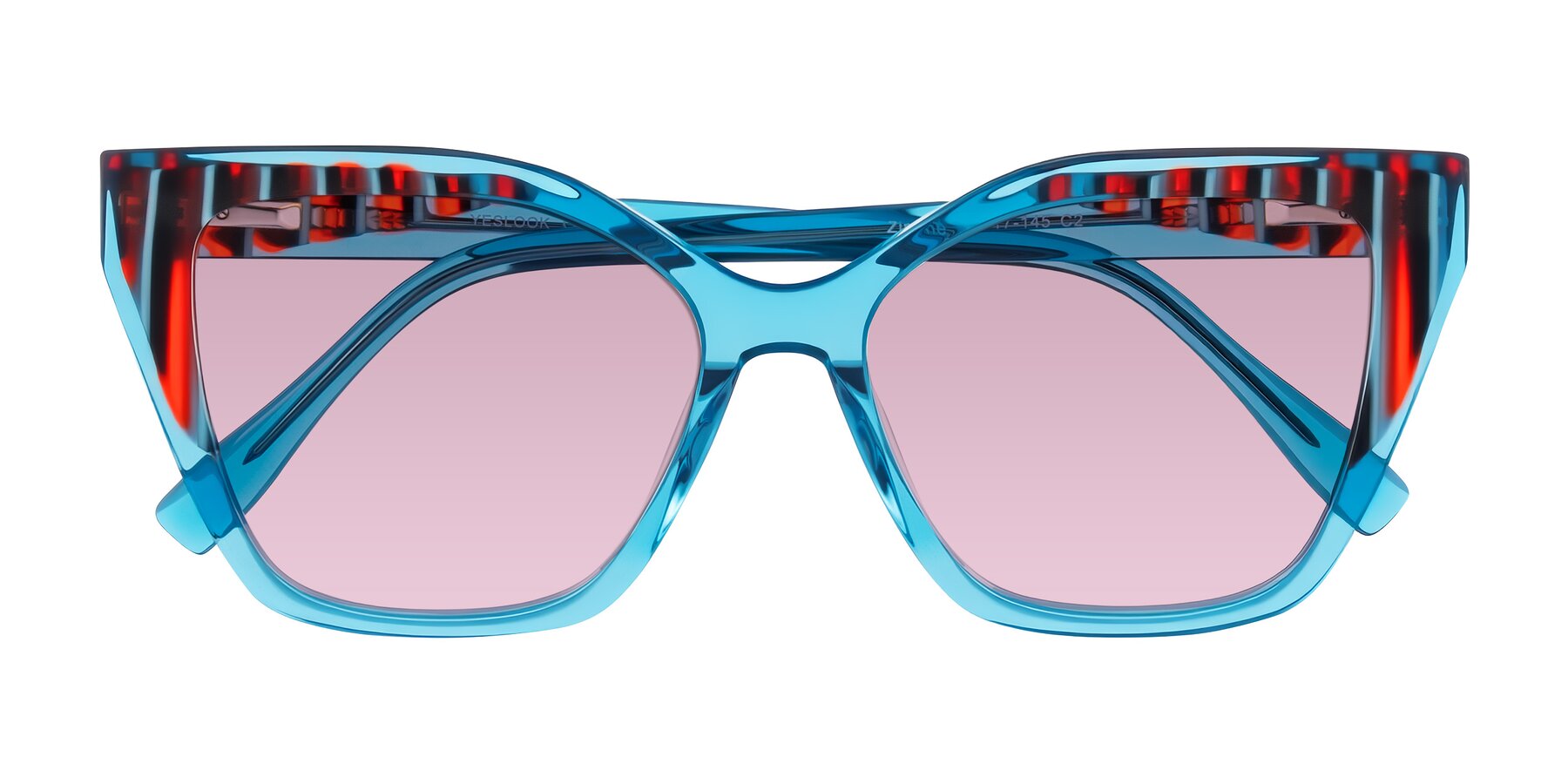 Folded Front of Zimme in Blue Fizz with Light Wine Tinted Lenses