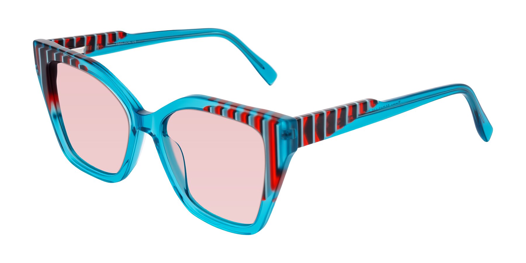Angle of Zimme in Blue Fizz with Light Garnet Tinted Lenses
