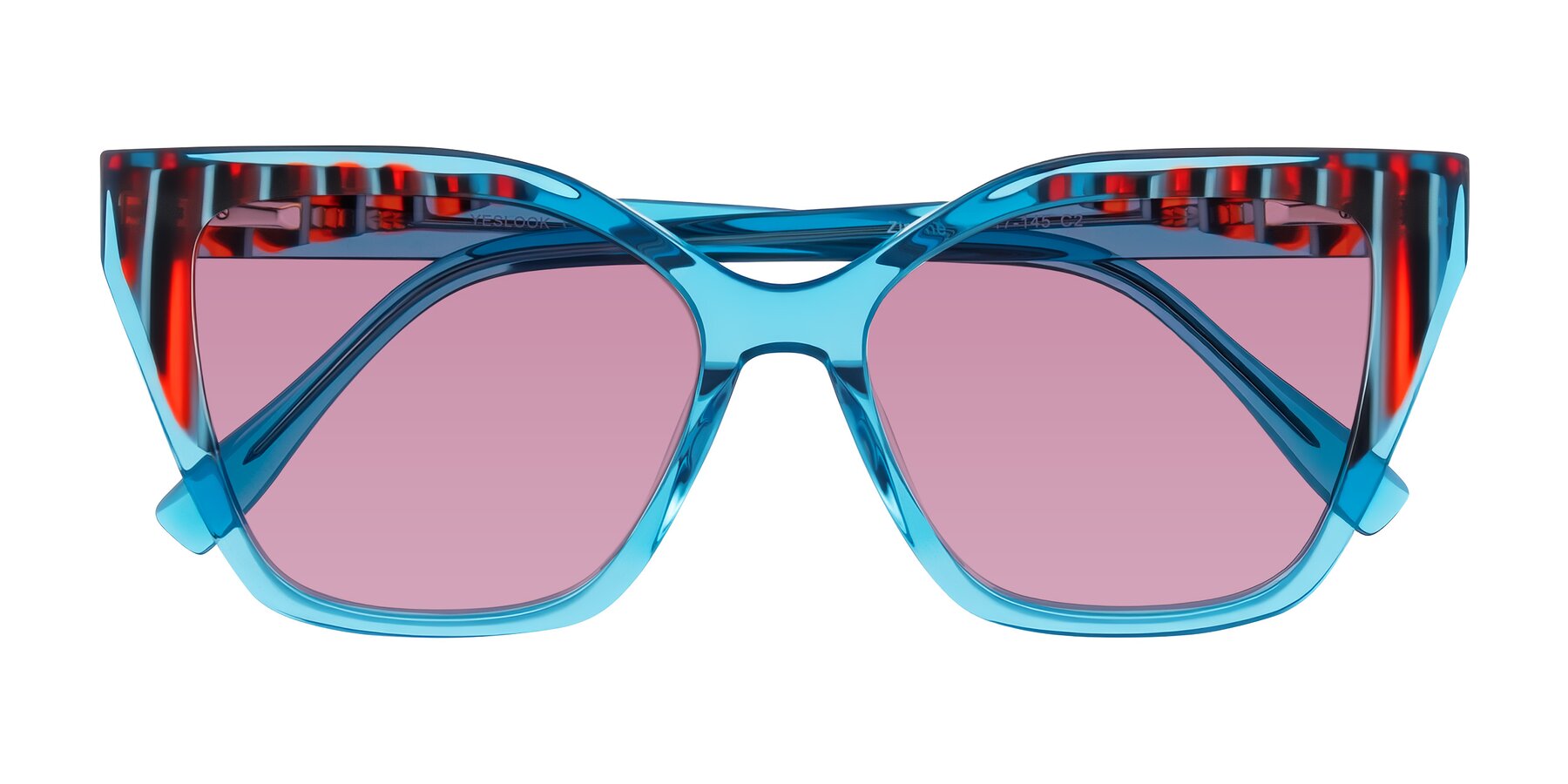 Folded Front of Zimme in Blue Fizz with Medium Wine Tinted Lenses