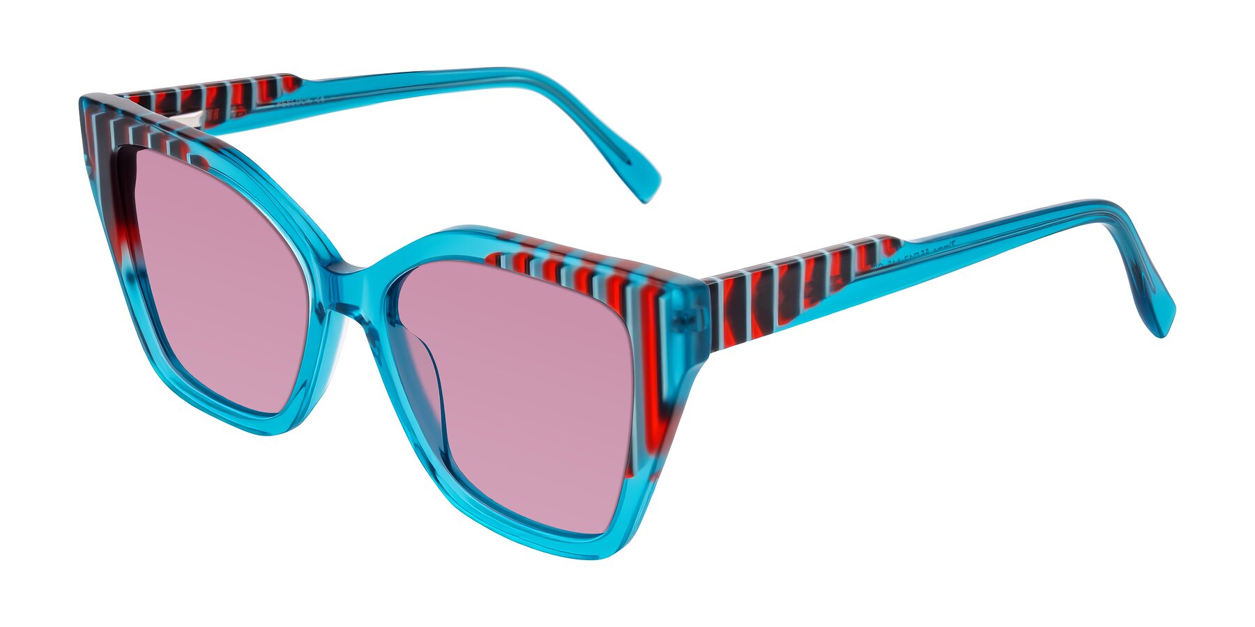 Angle of Zimme in Blue Fizz with Medium Wine Tinted Lenses