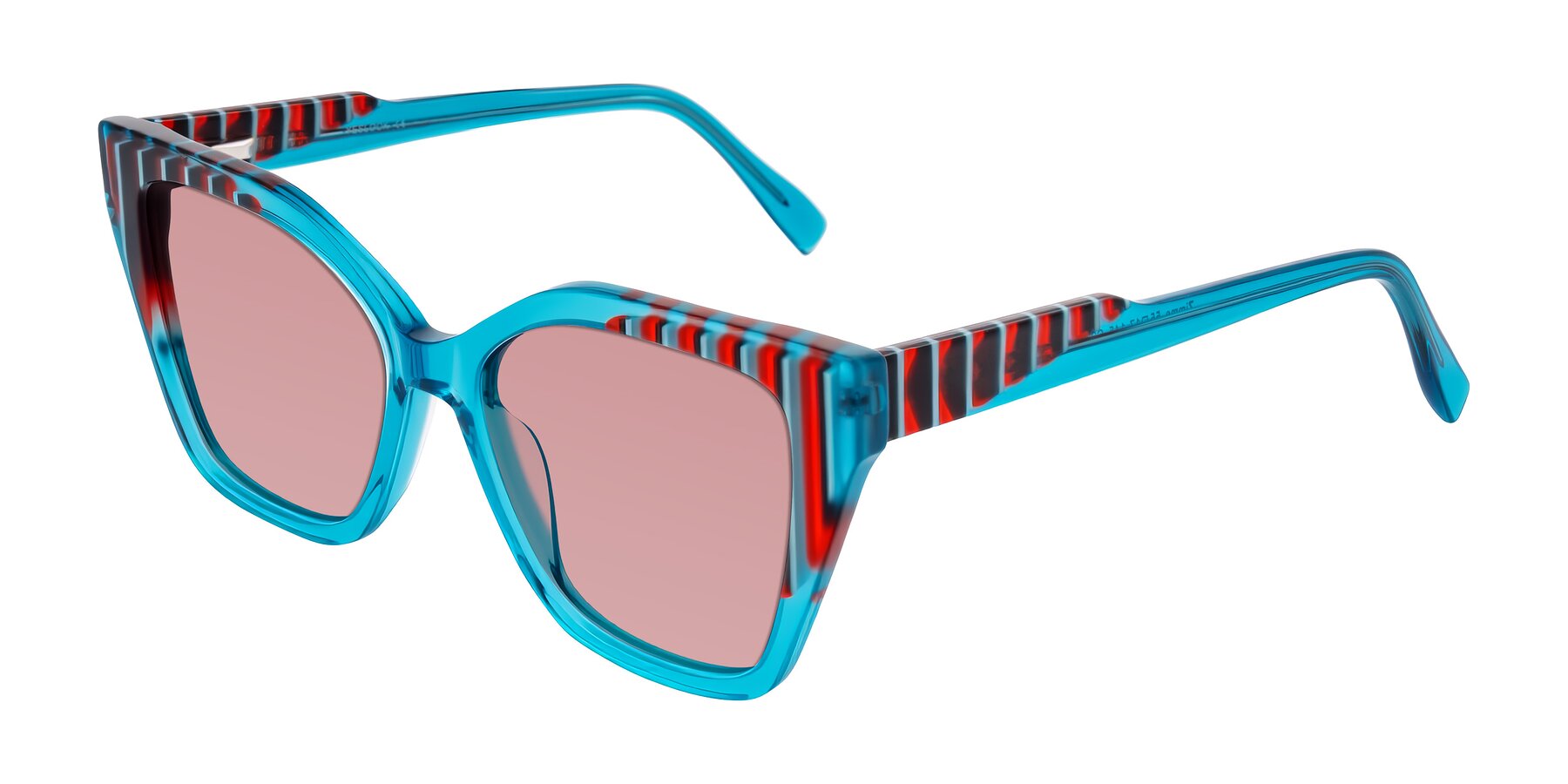 Angle of Zimme in Blue Fizz with Medium Garnet Tinted Lenses