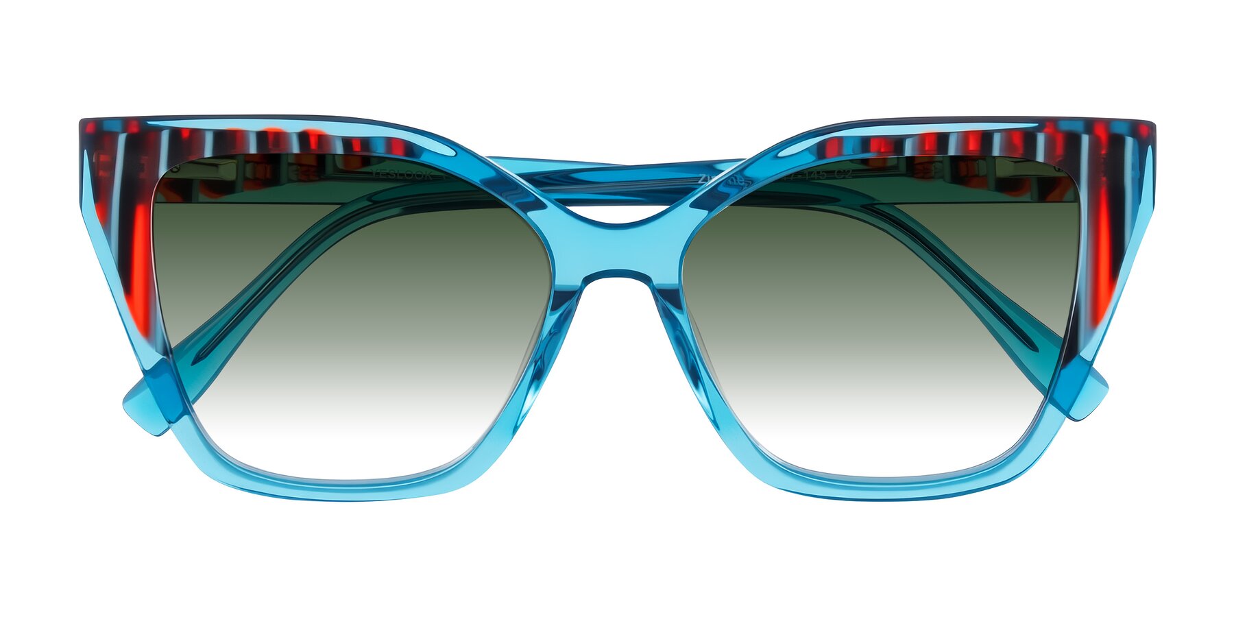 Folded Front of Zimme in Blue Fizz with Green Gradient Lenses