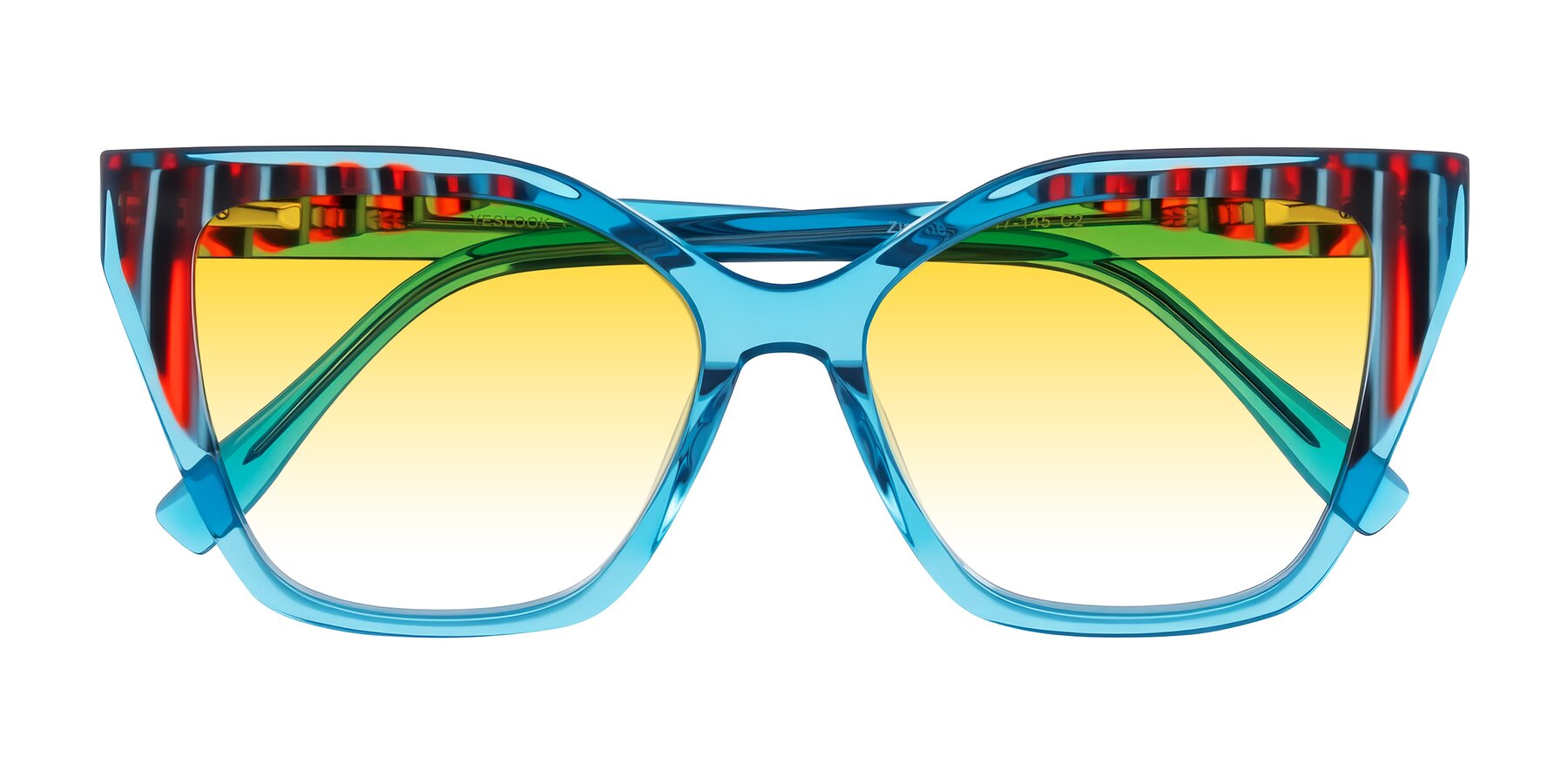 Folded Front of Zimme in Blue Fizz with Yellow Gradient Lenses