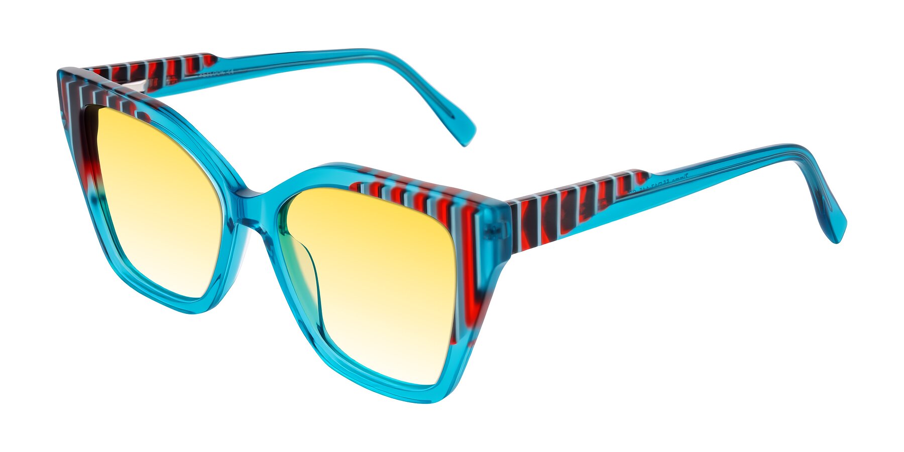 Angle of Zimme in Blue Fizz with Yellow Gradient Lenses