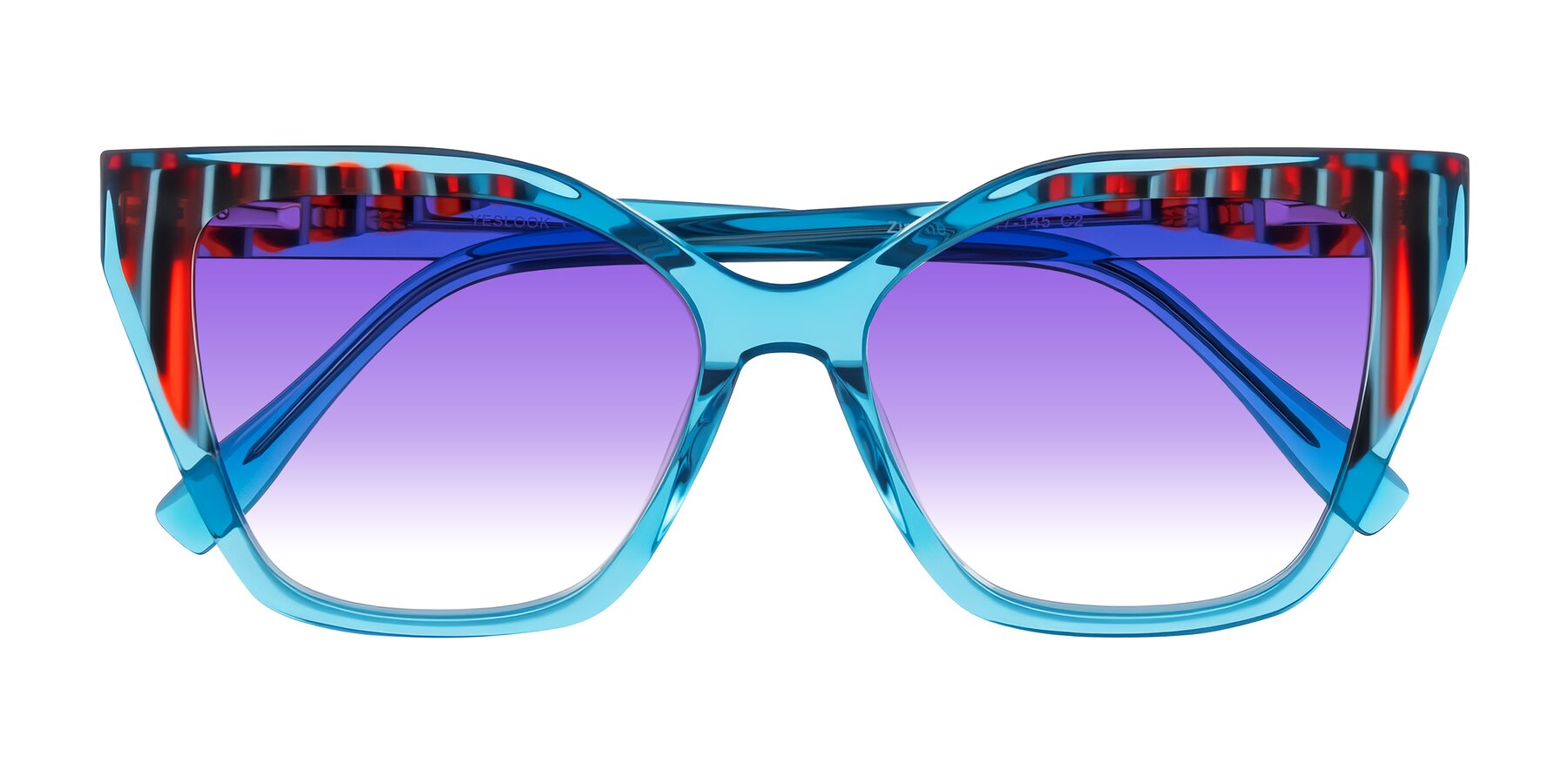 Folded Front of Zimme in Blue Fizz with Purple Gradient Lenses