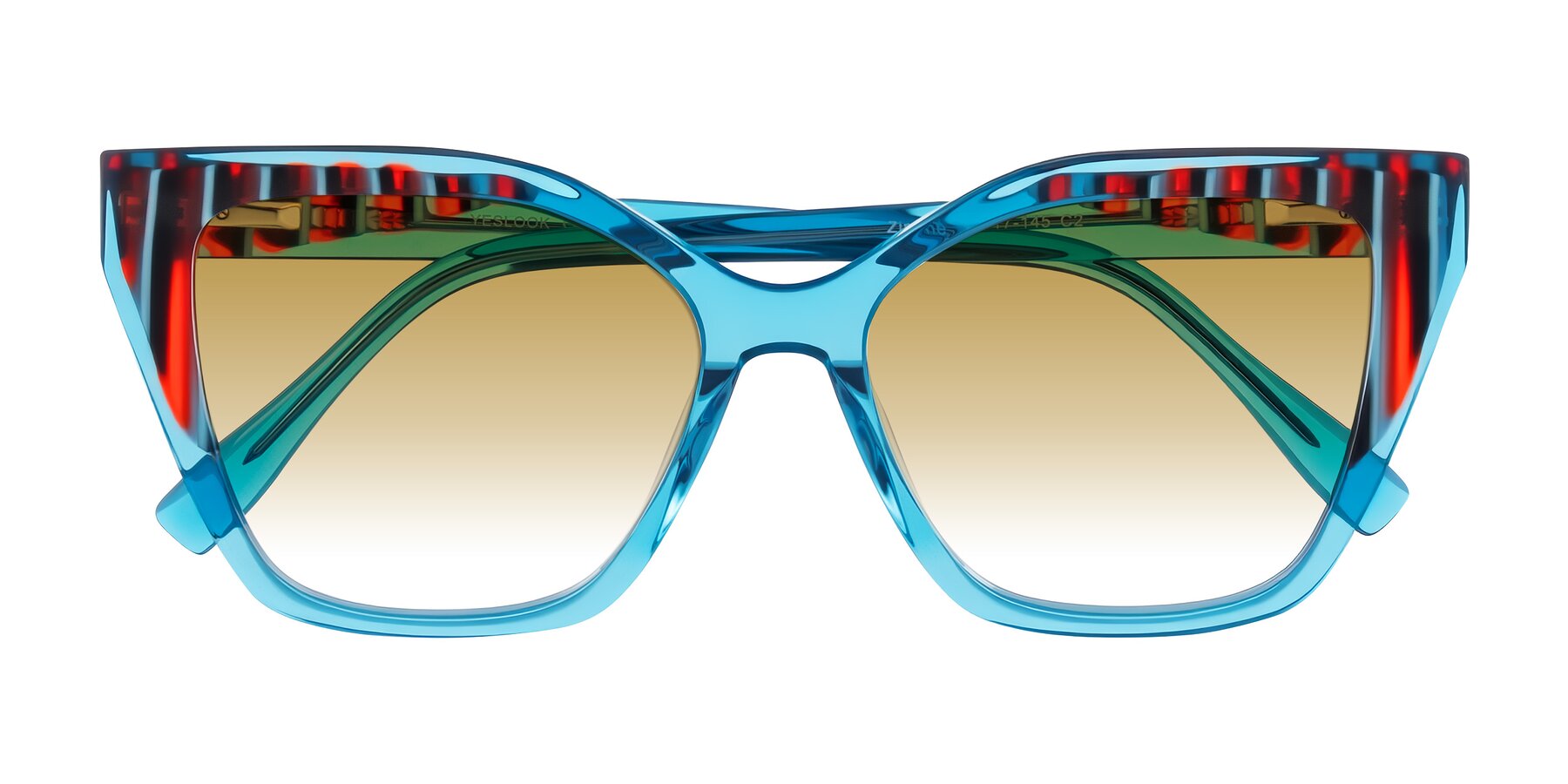 Folded Front of Zimme in Blue Fizz with Champagne Gradient Lenses