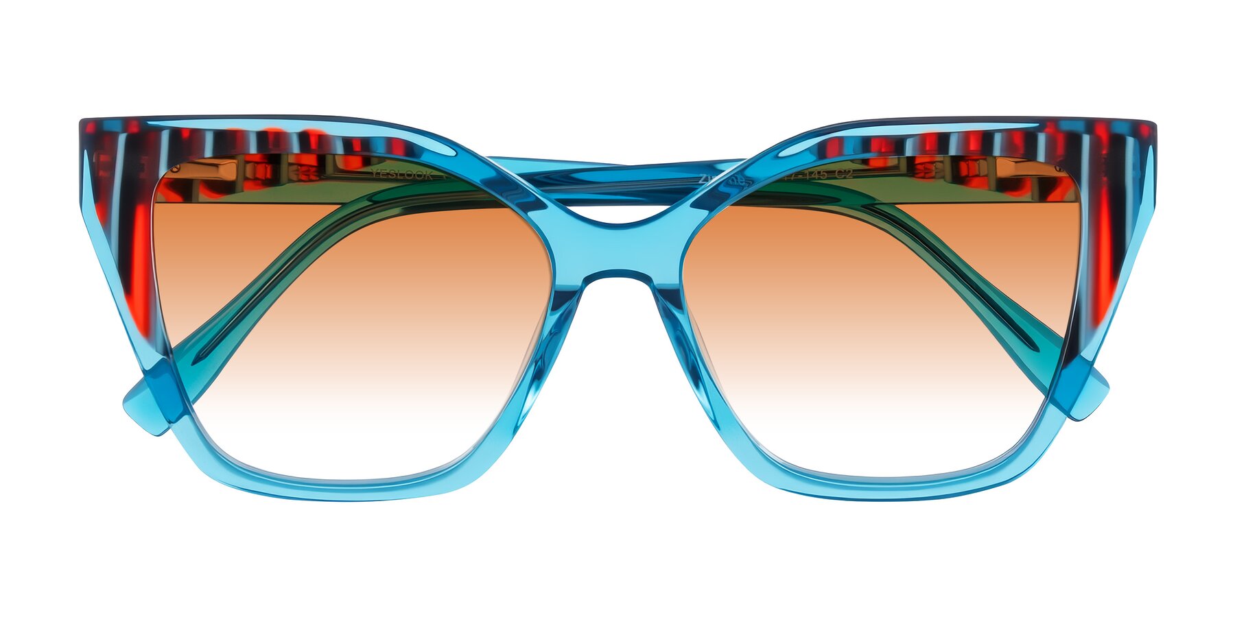 Folded Front of Zimme in Blue Fizz with Orange Gradient Lenses